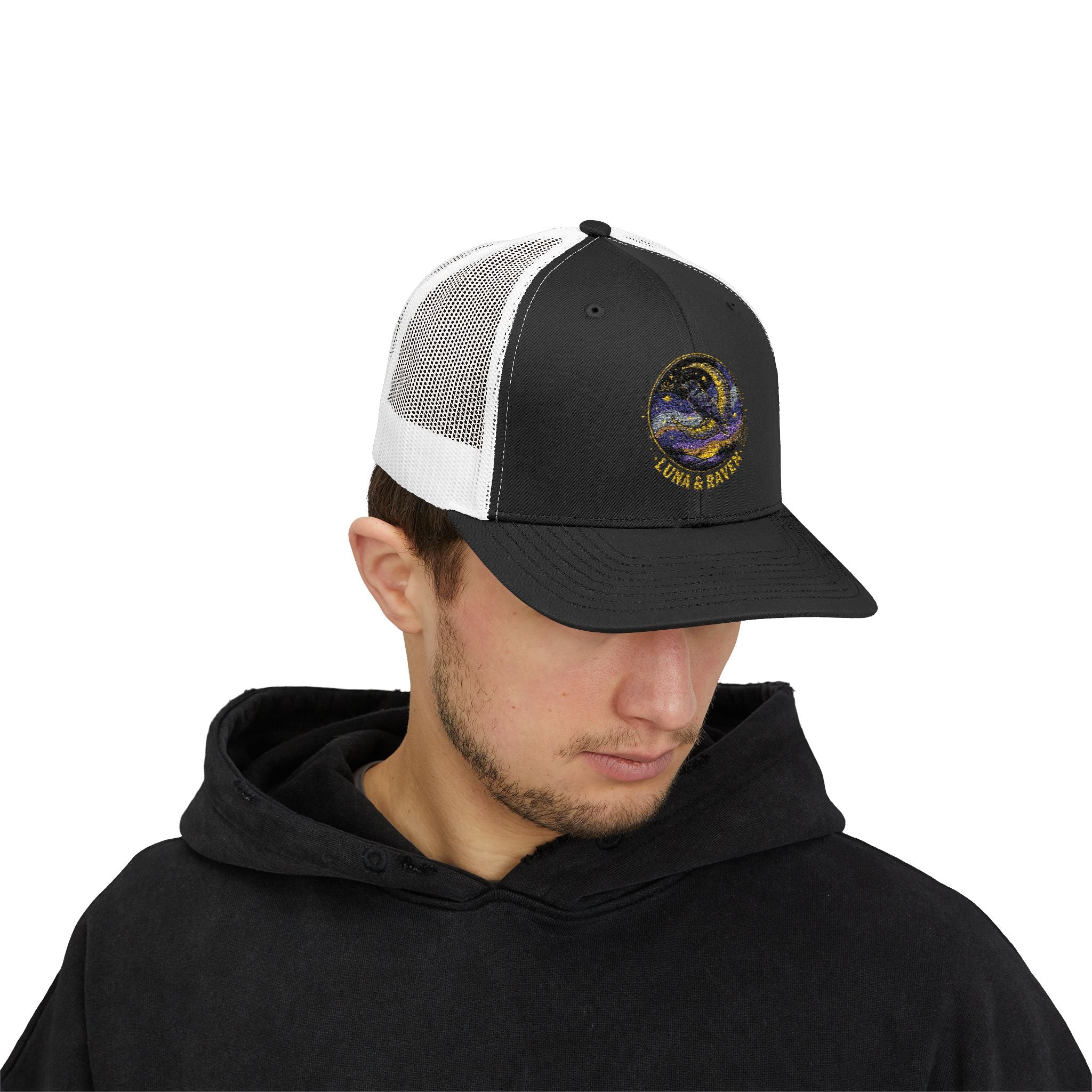 Luna & Raven Trucker Cap — Starry Night Embroidered Snapback