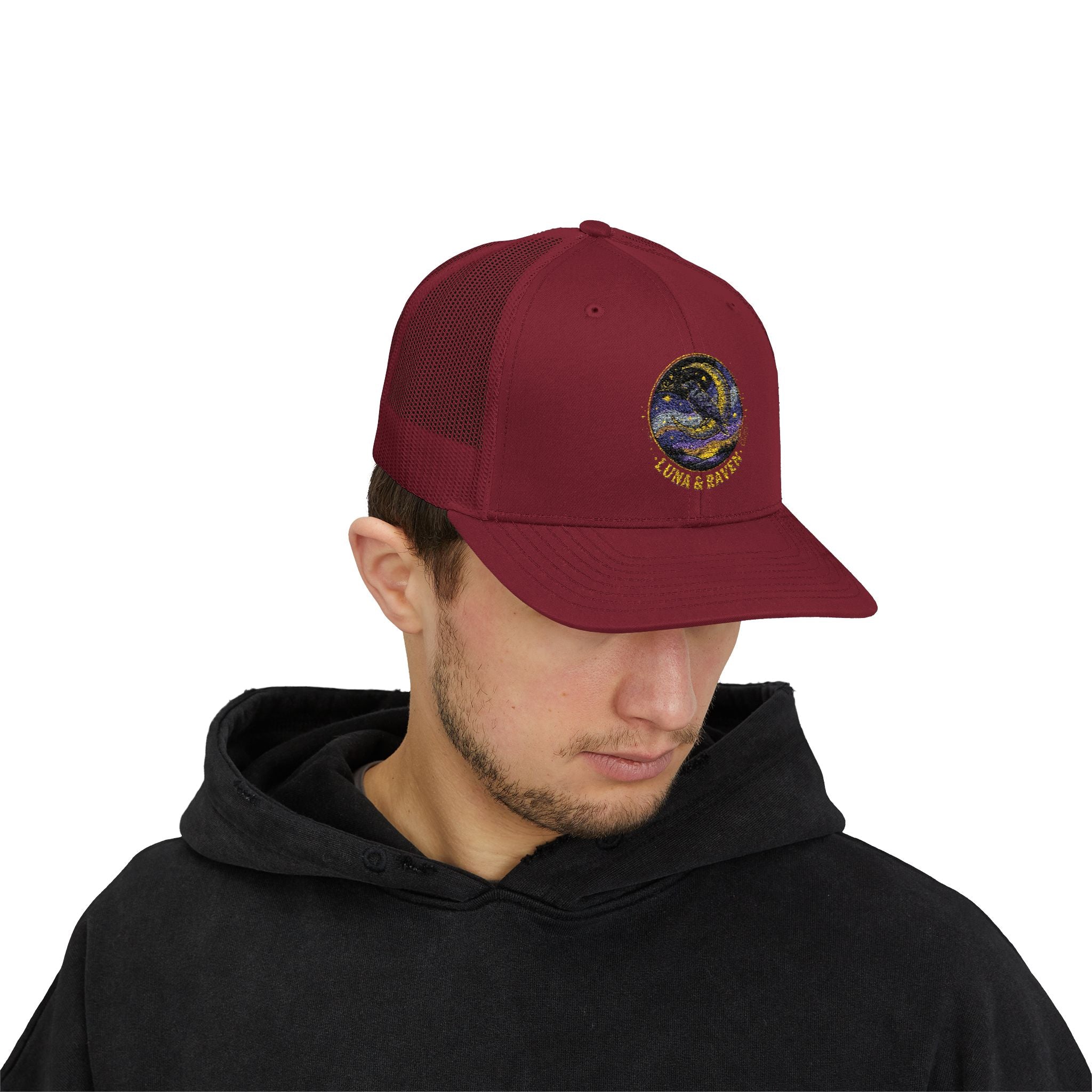 Luna & Raven Trucker Cap — Starry Night Embroidered Snapback