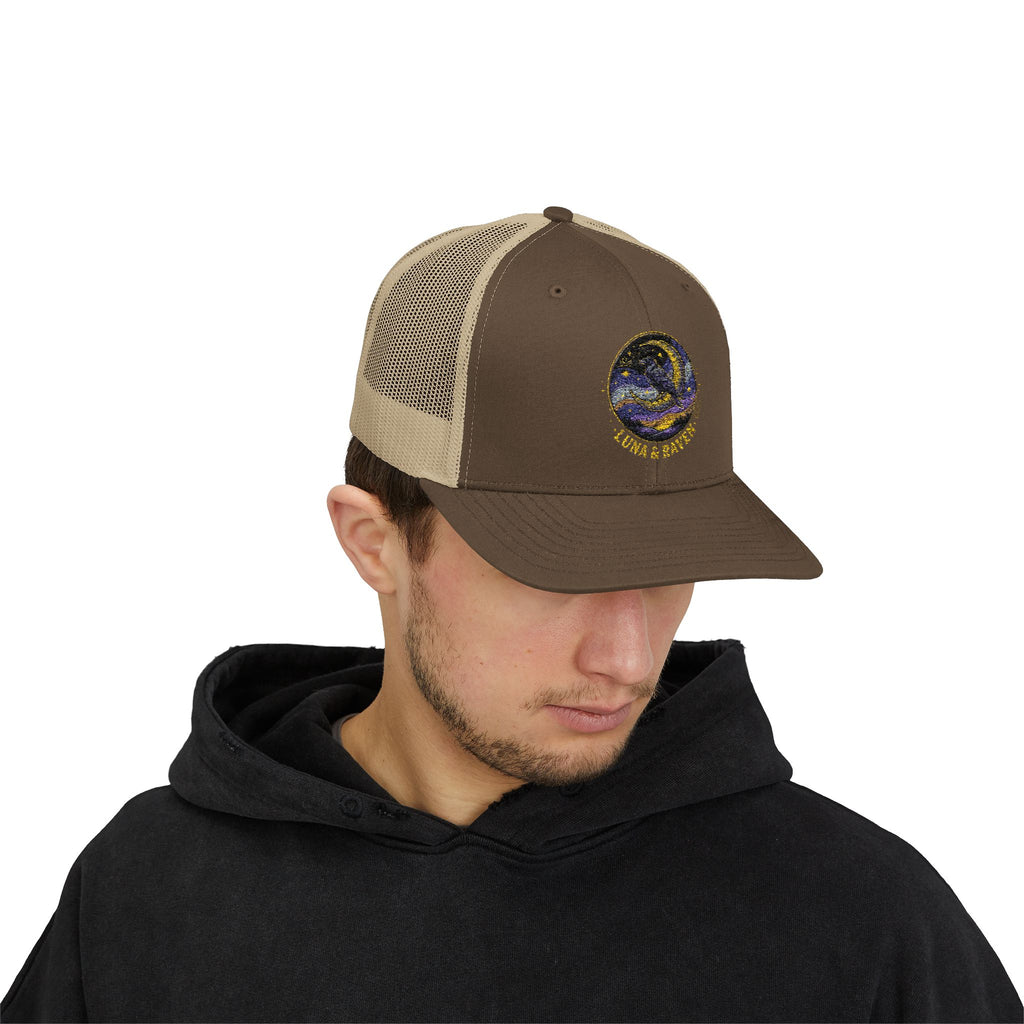 Luna & Raven Trucker Cap — Starry Night Embroidered Snapback