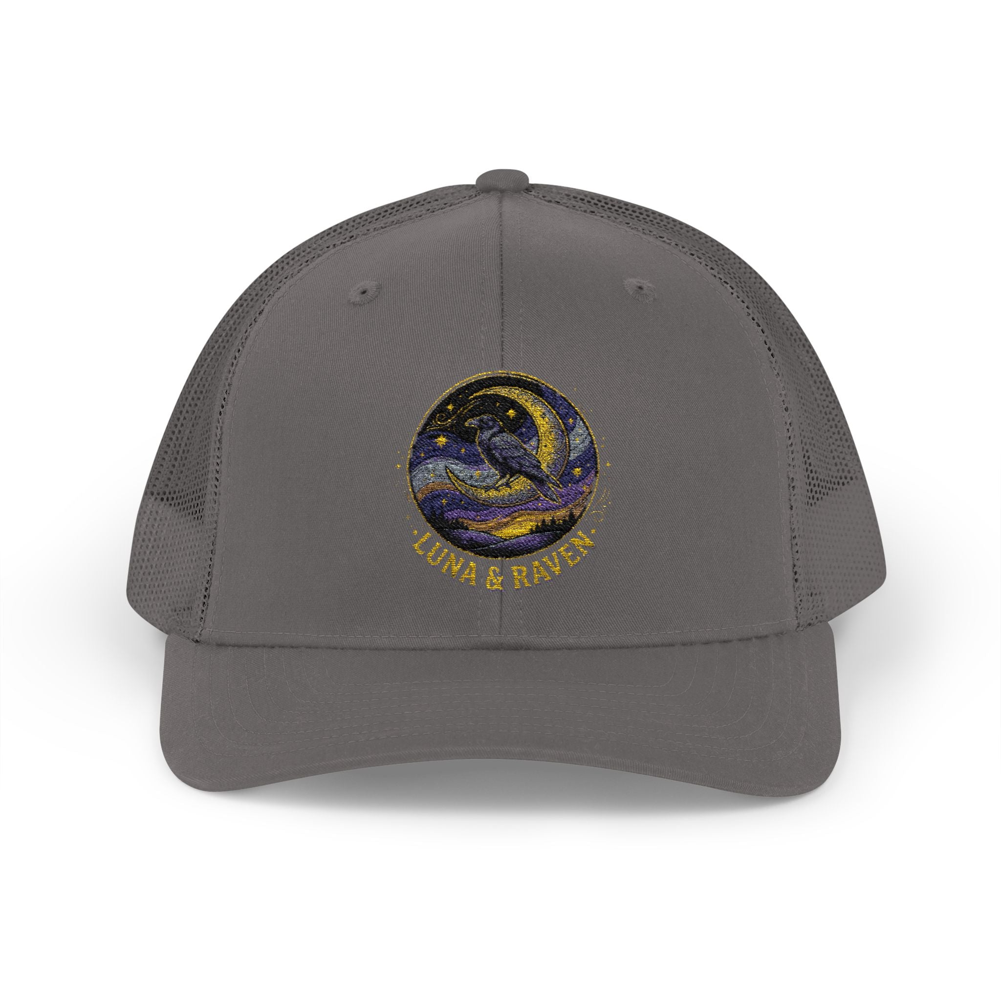 Luna & Raven Trucker Cap — Starry Night Embroidered Snapback
