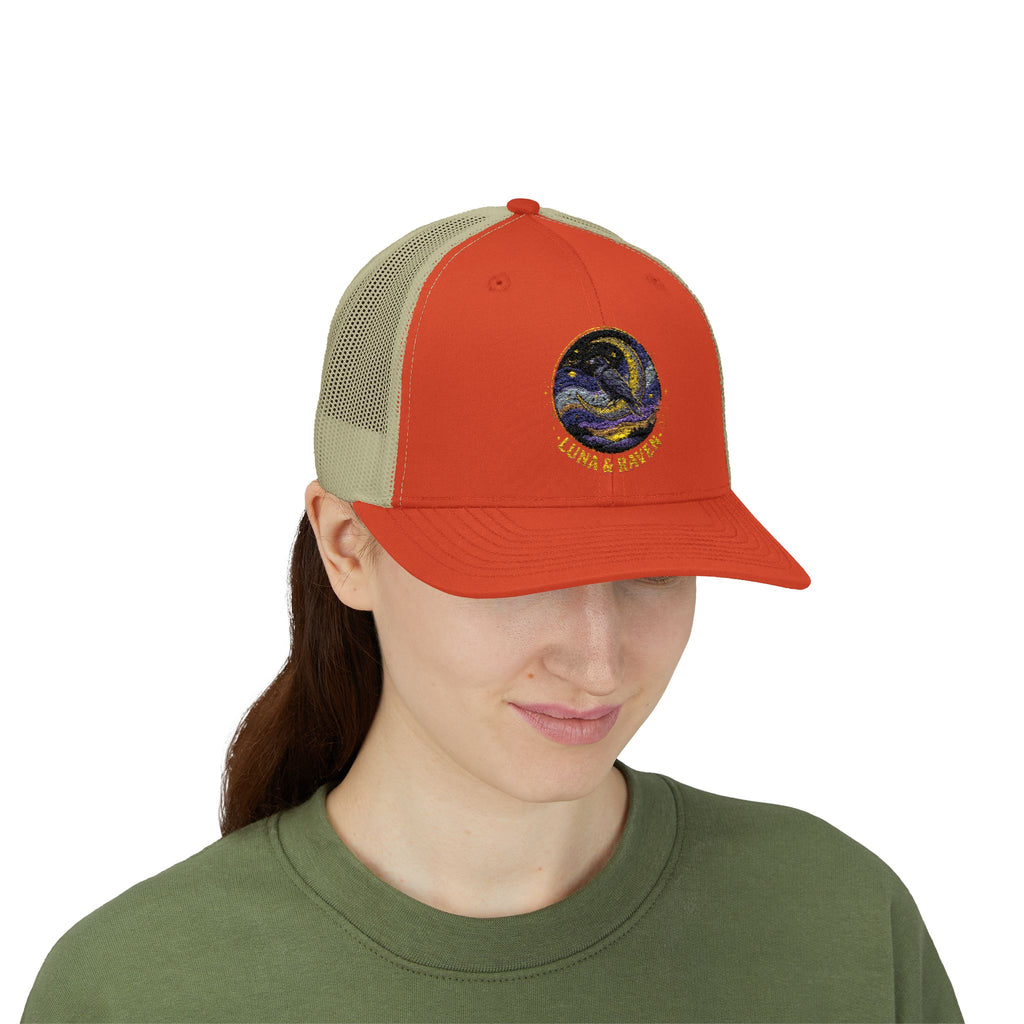 Luna & Raven Trucker Cap — Starry Night Embroidered Snapback