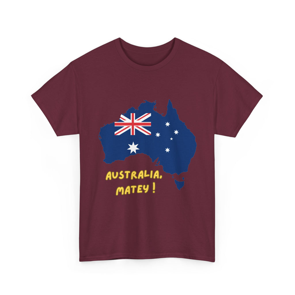 Australia Map Flag T‑Shirt – 'Australia Matey!' Patriotic Aussie Tee for Australia Day & Travel
