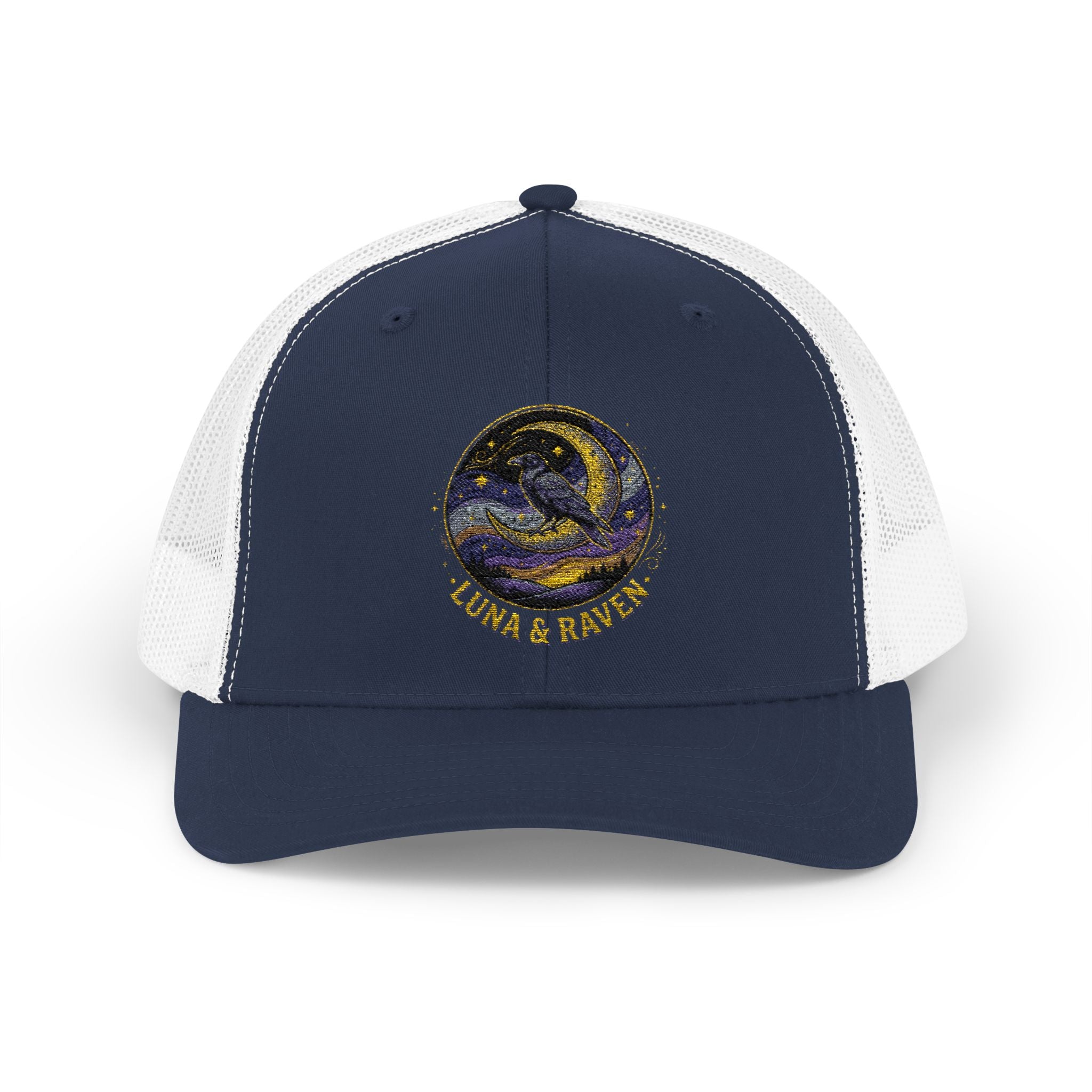 Luna & Raven Trucker Cap — Starry Night Embroidered Snapback