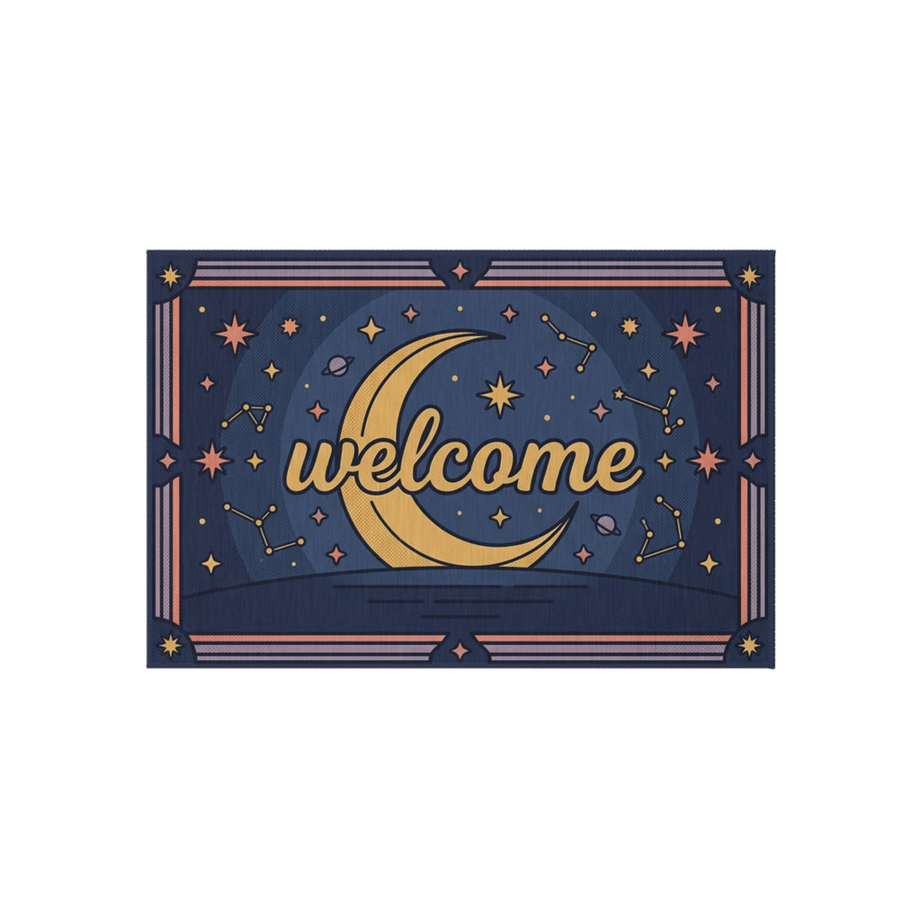 Crescent Moon Welcome Outdoor Rug | Star Constellation Doormat