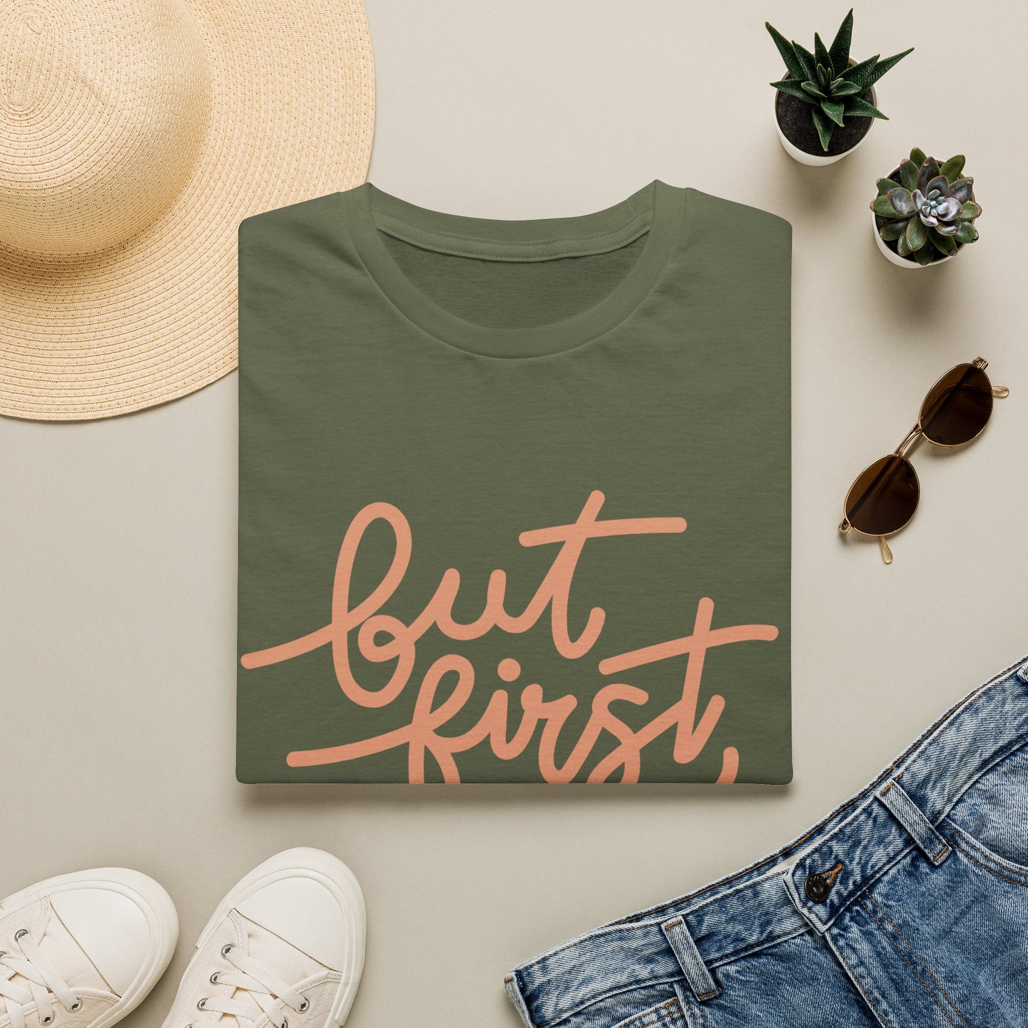 But First Coffee T‑Shirt — 'But First, Coffee' Script Tee for Coffee Lovers