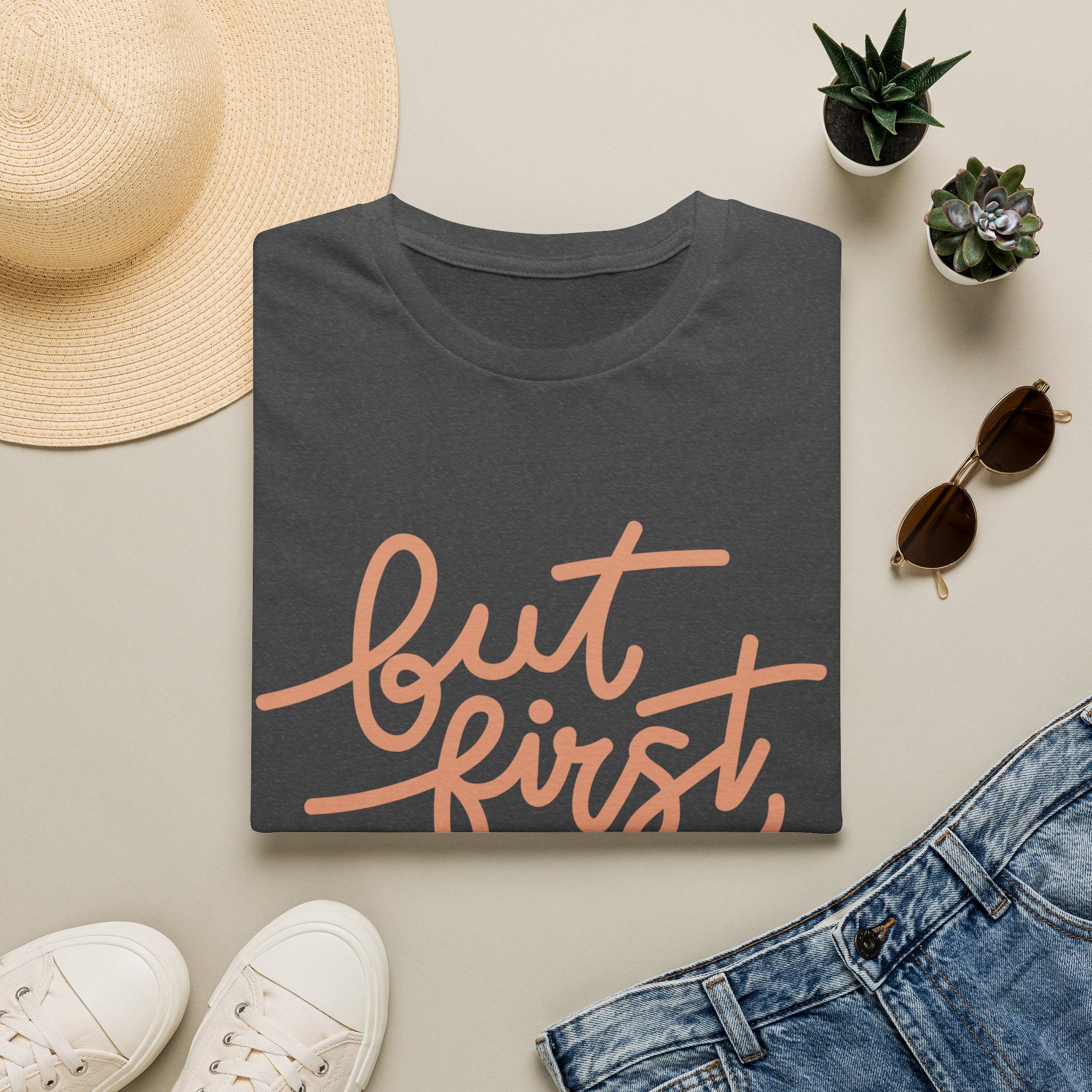 But First Coffee T‑Shirt — 'But First, Coffee' Script Tee for Coffee Lovers
