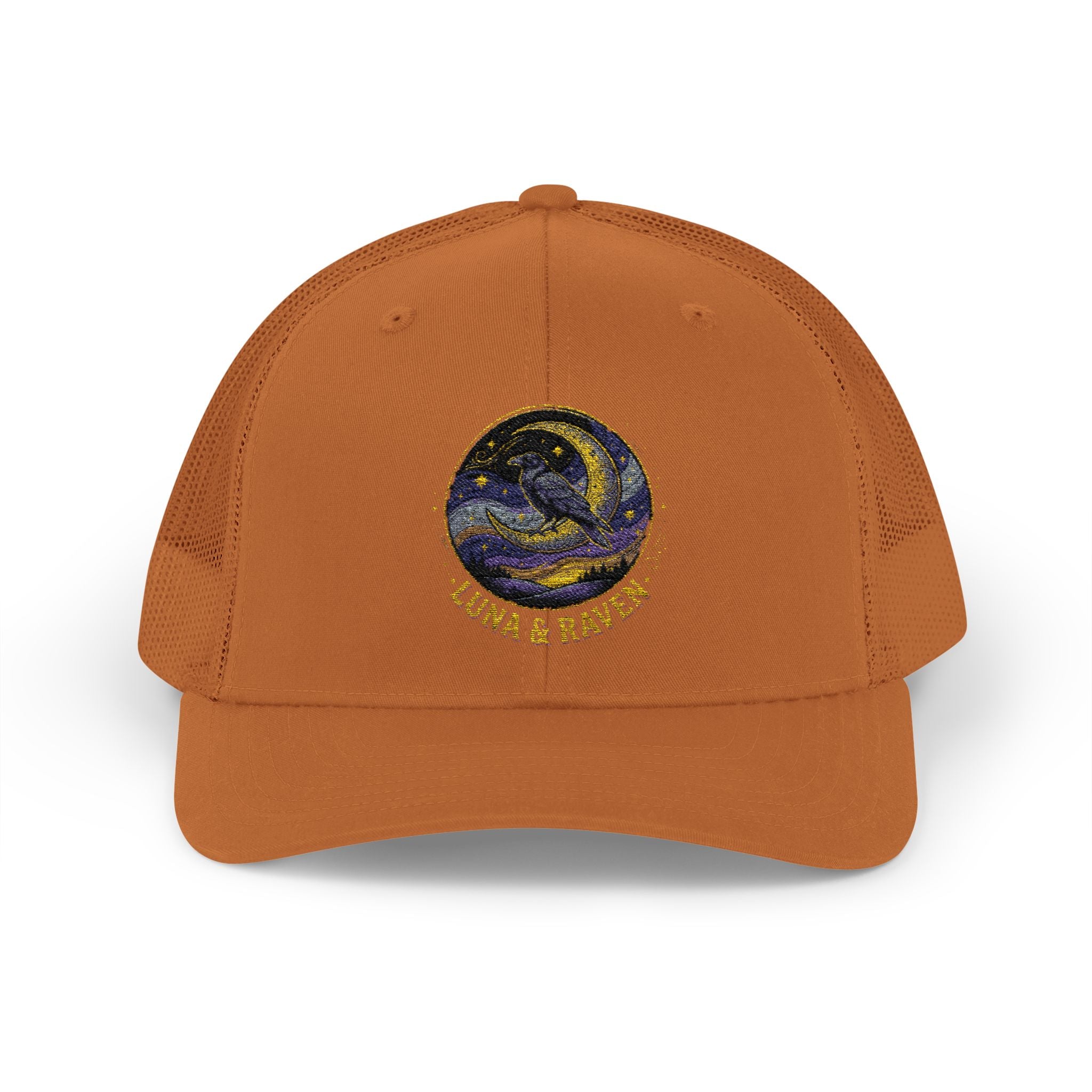 Luna & Raven Trucker Cap — Starry Night Embroidered Snapback