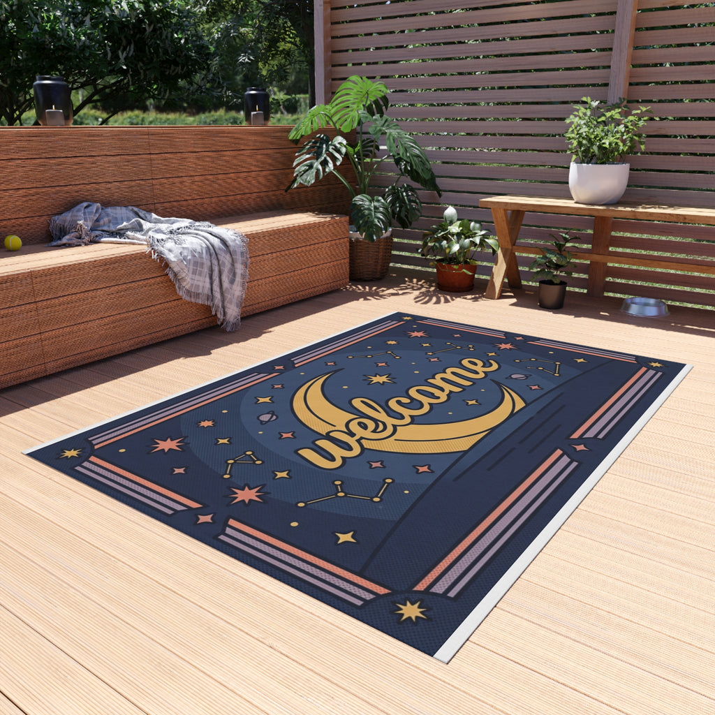Crescent Moon Welcome Outdoor Rug | Star Constellation Doormat