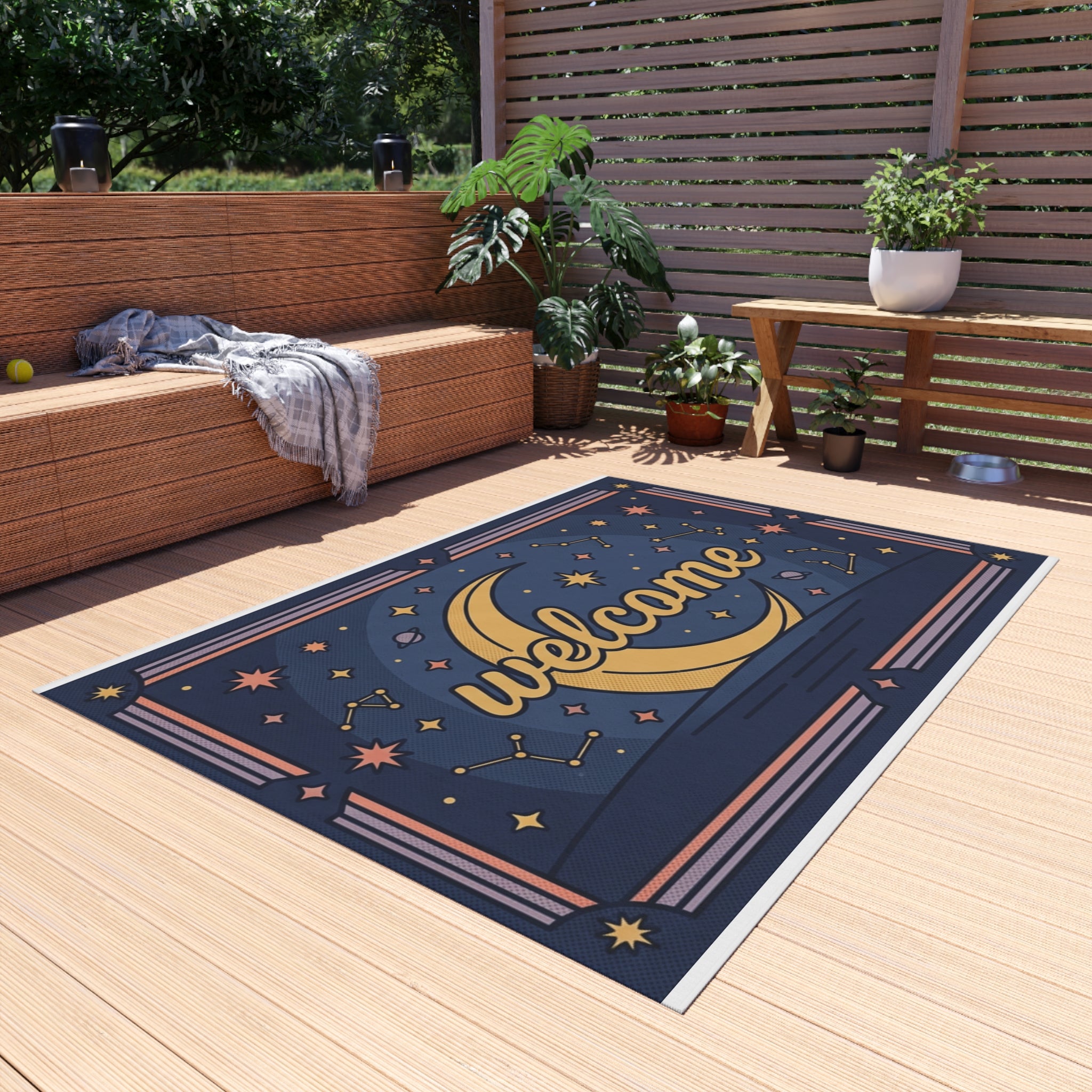 Crescent Moon Welcome Outdoor Rug | Star Constellation Doormat