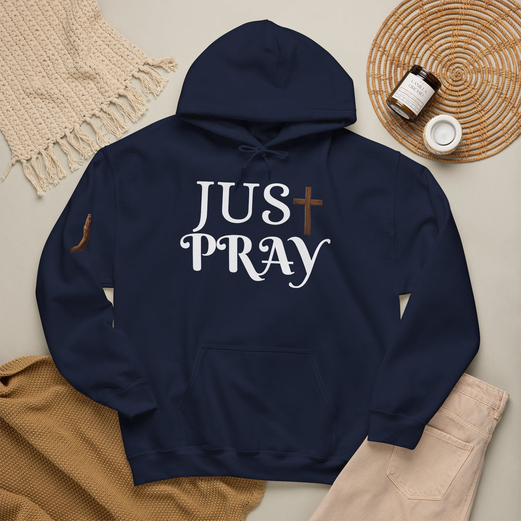 Just Pray Hoodie — Christian Faith Hoodie with Cross & Praying Hands