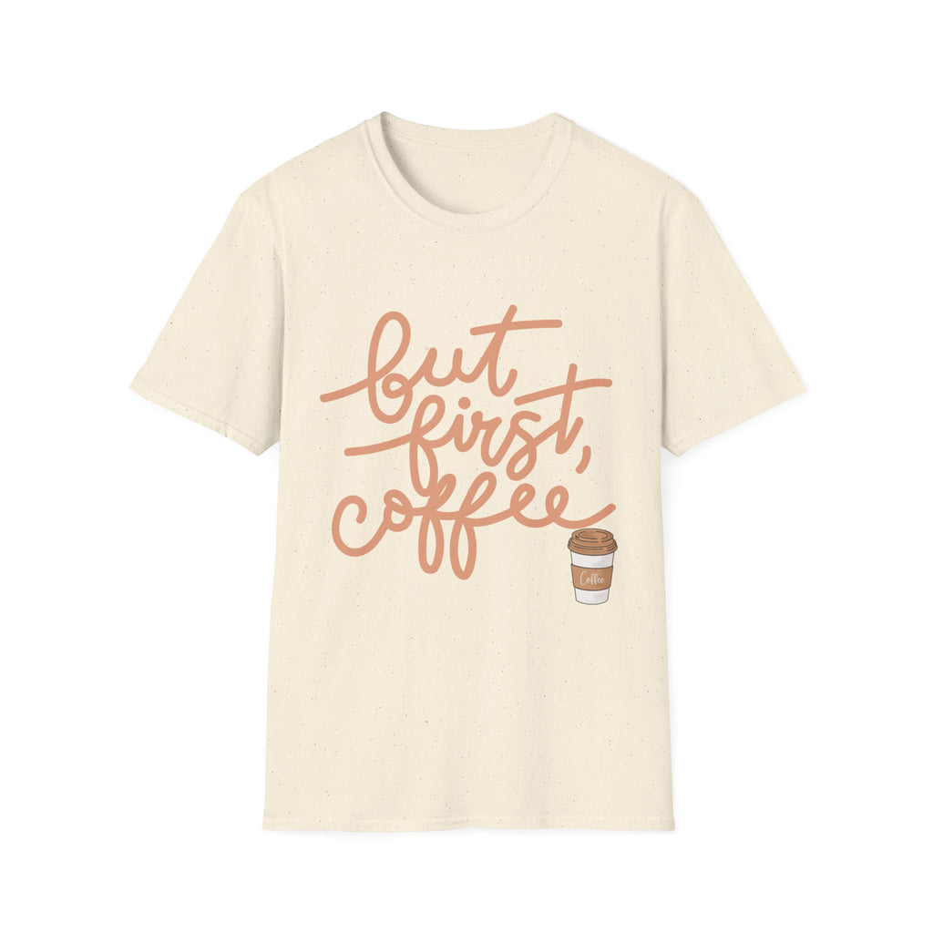 But First Coffee T‑Shirt — 'But First, Coffee' Script Tee for Coffee Lovers