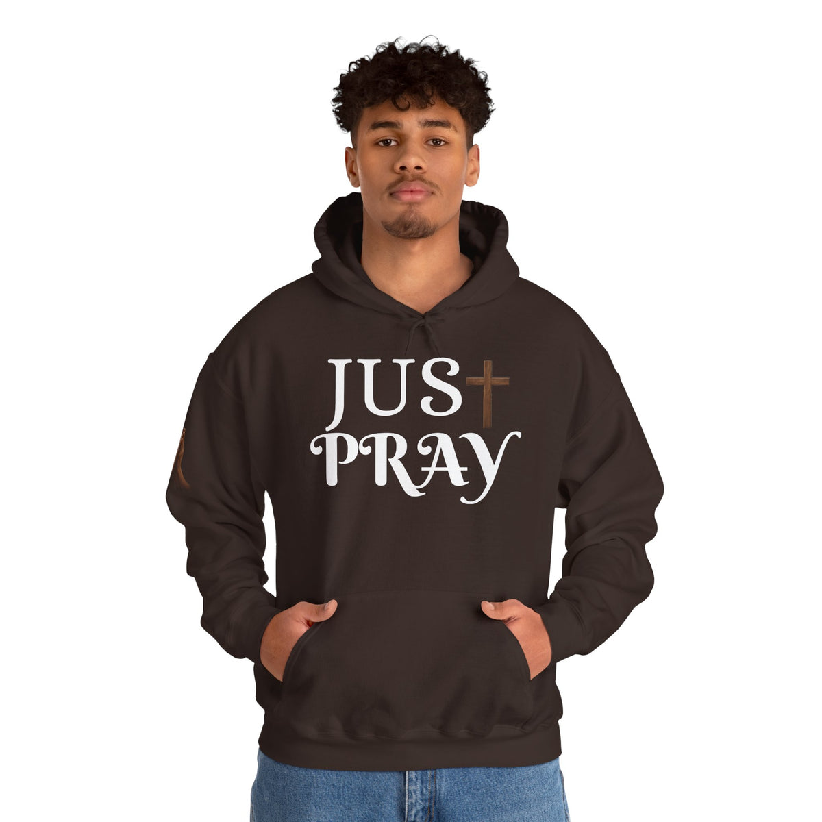 Just Pray Hoodie — Christian Faith Hoodie with Cross & Praying Hands