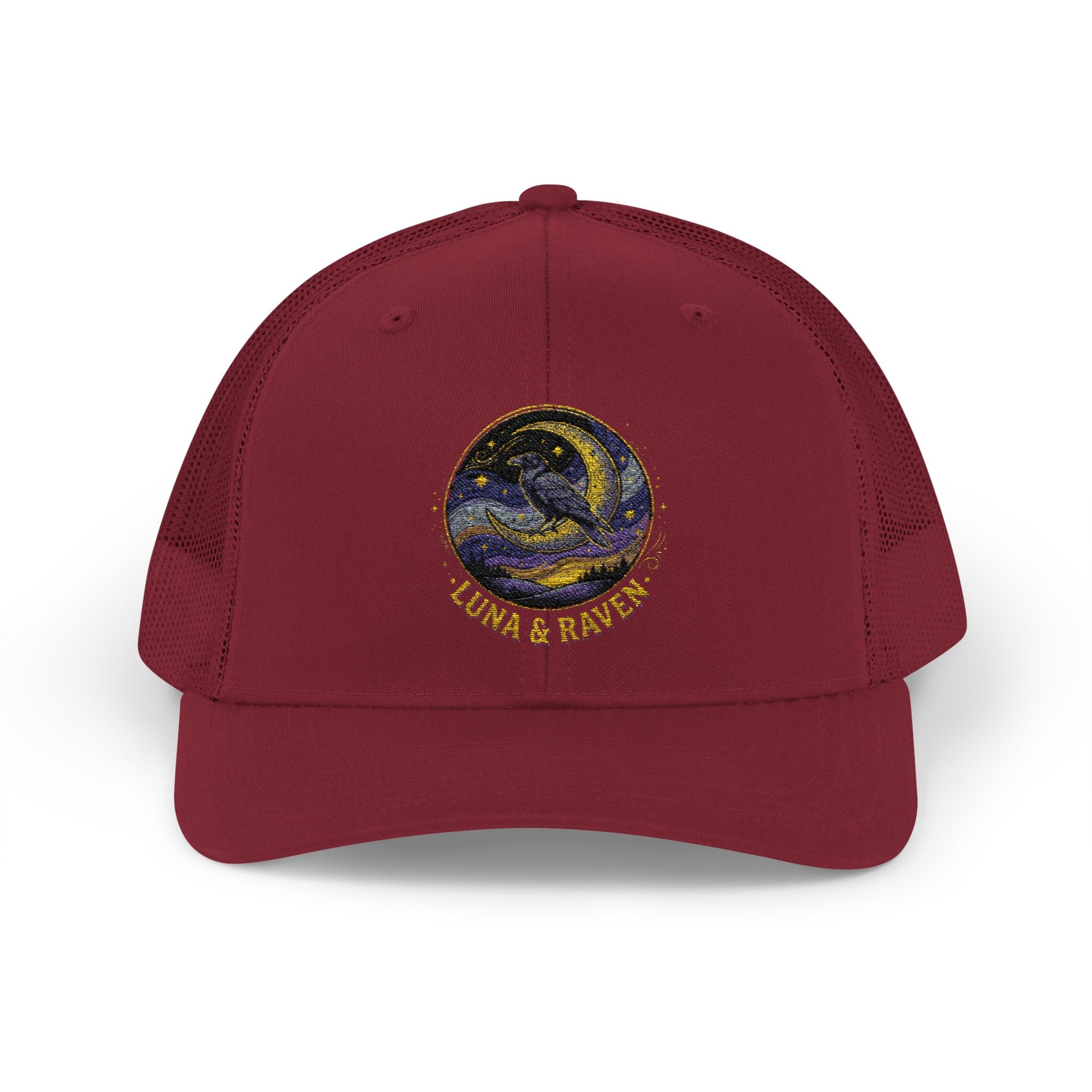 Luna & Raven Trucker Cap — Starry Night Embroidered Snapback