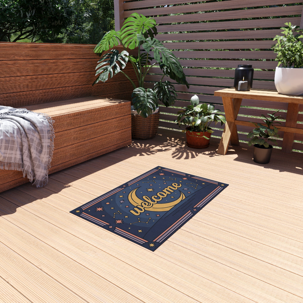 Crescent Moon Welcome Outdoor Rug | Star Constellation Doormat