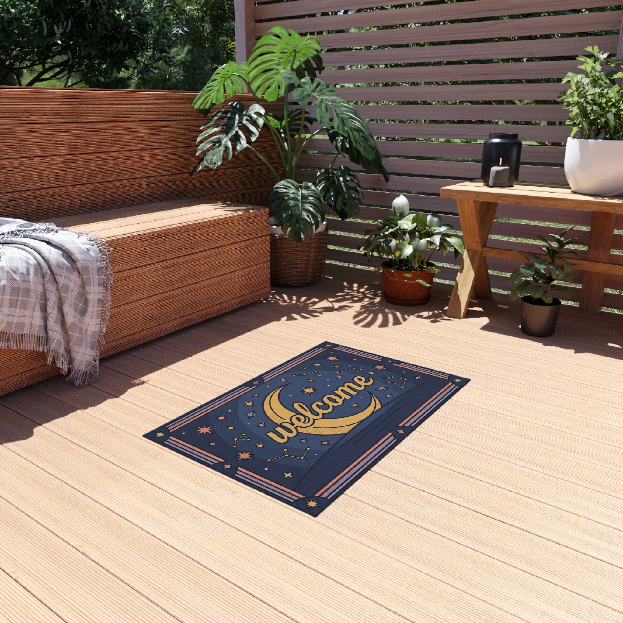 Crescent Moon Welcome Outdoor Rug | Star Constellation Doormat