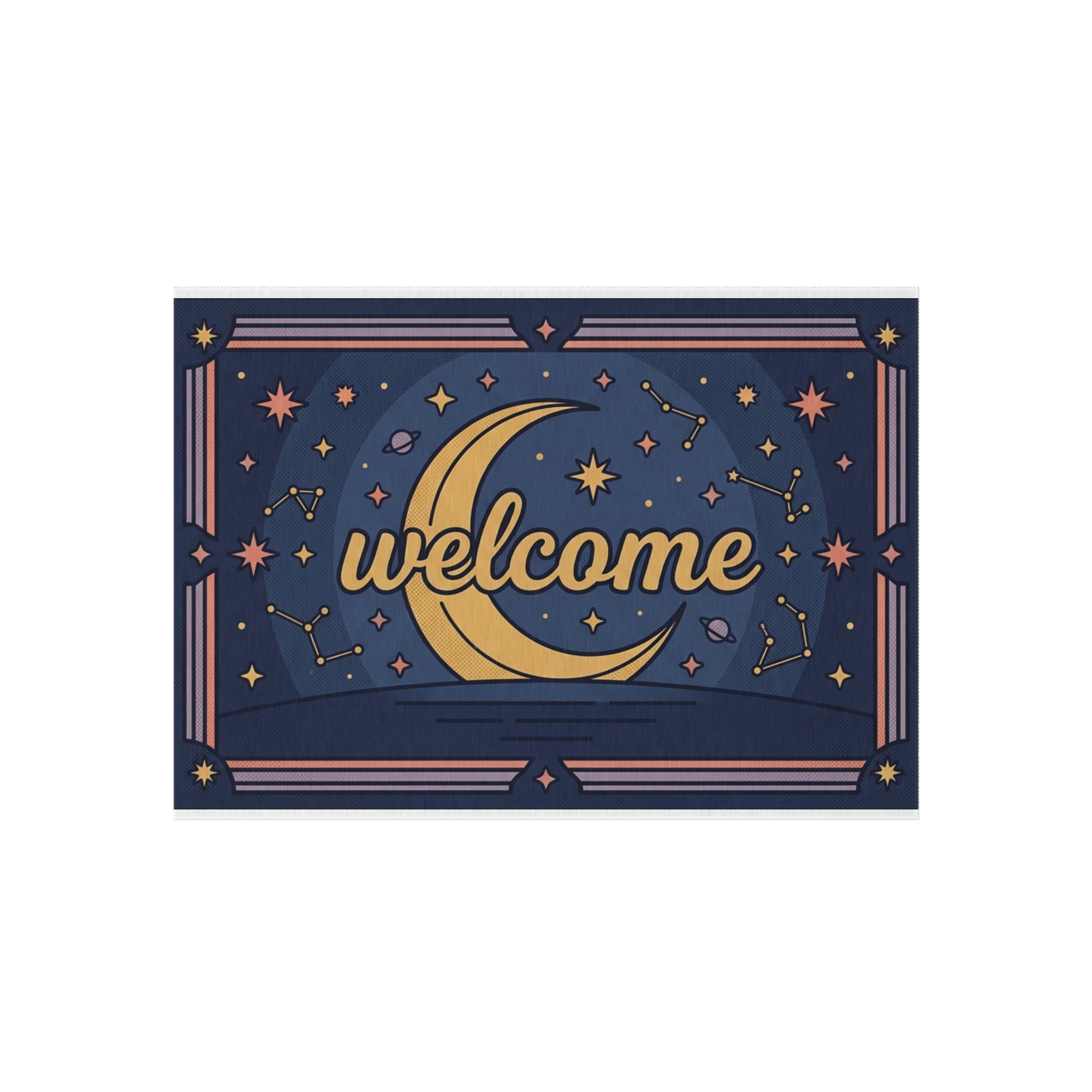 Crescent Moon Welcome Outdoor Rug | Star Constellation Doormat