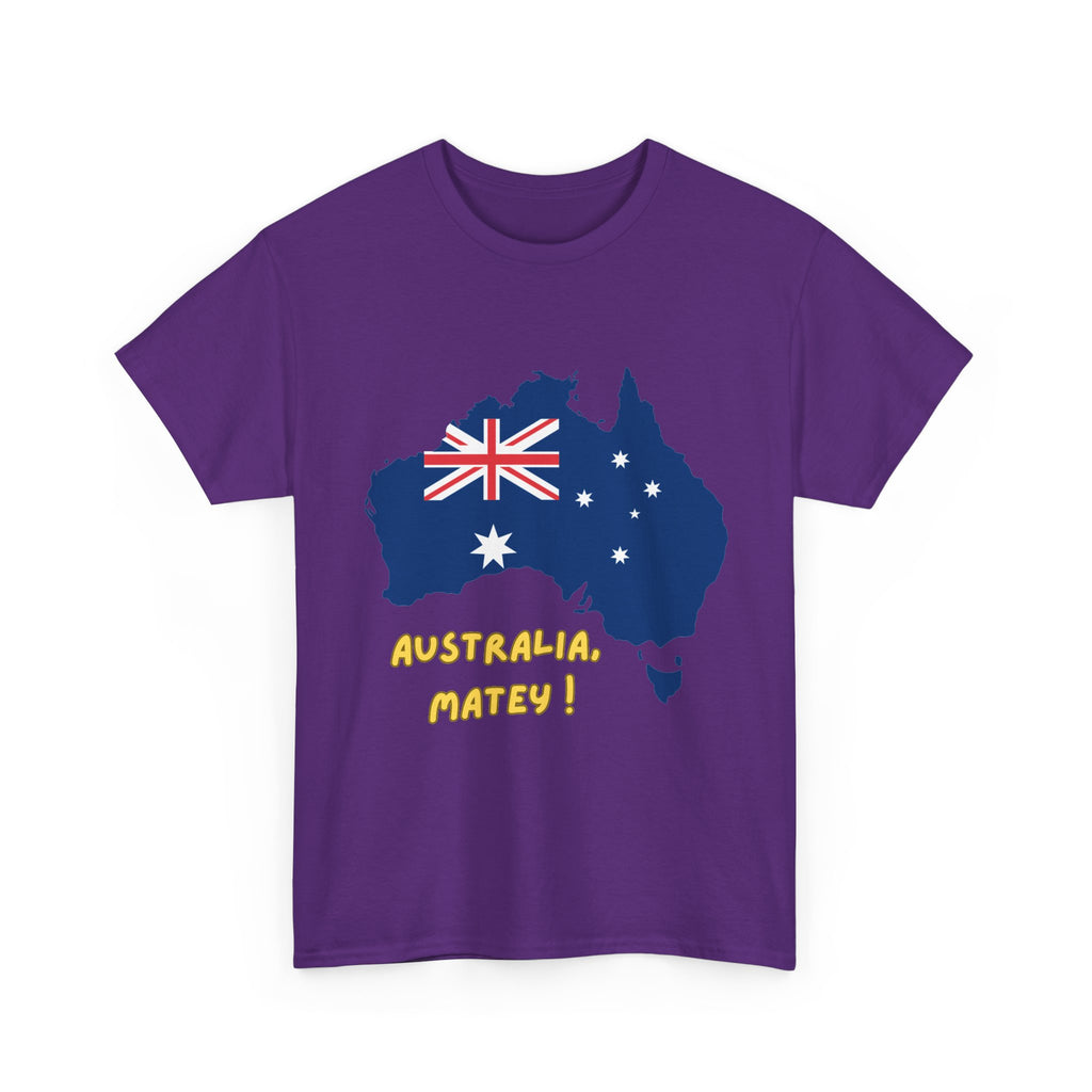 Australia Map Flag T‑Shirt – 'Australia Matey!' Patriotic Aussie Tee for Australia Day & Travel