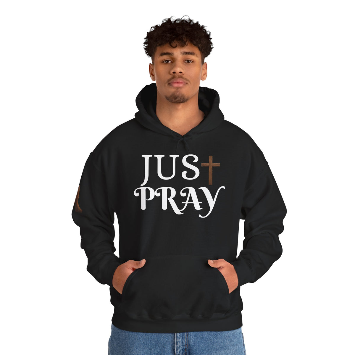 Just Pray Hoodie — Christian Faith Hoodie with Cross & Praying Hands