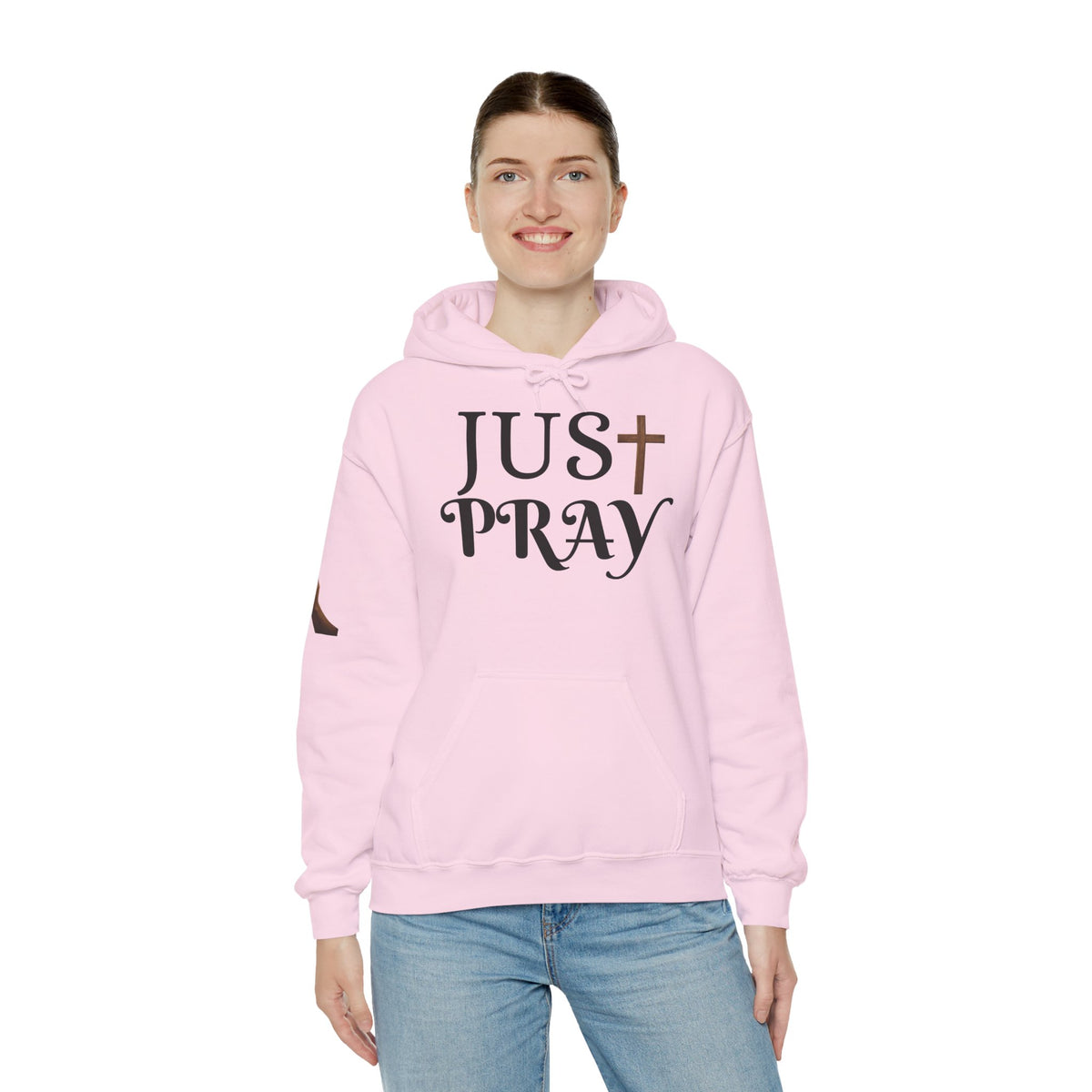 Just Pray Hoodie — Christian Faith Hoodie with Cross & Praying Hands