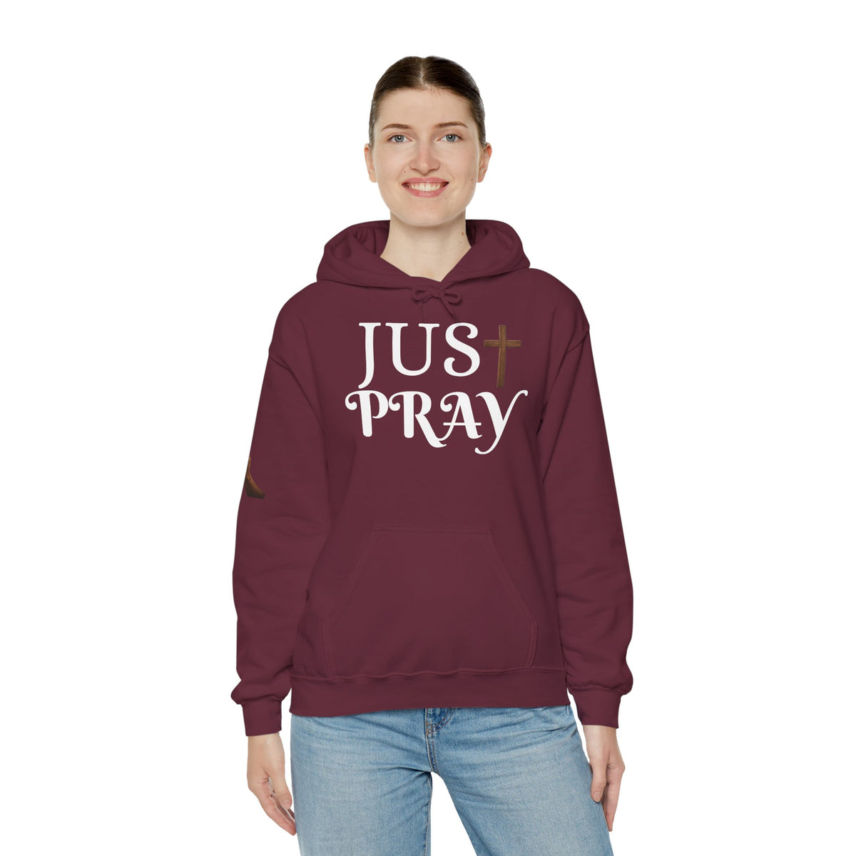 Just Pray Hoodie — Christian Faith Hoodie with Cross & Praying Hands