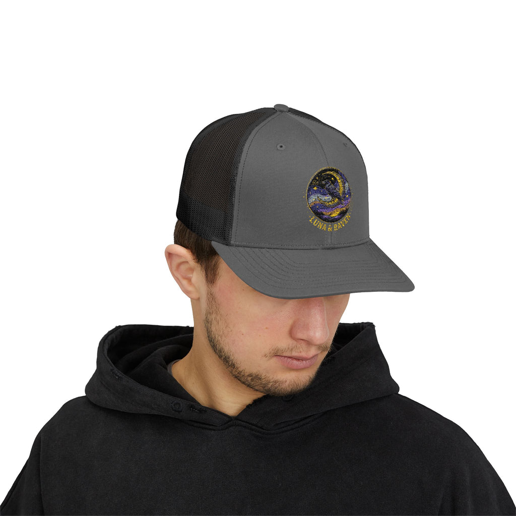 Luna & Raven Trucker Cap — Starry Night Embroidered Snapback