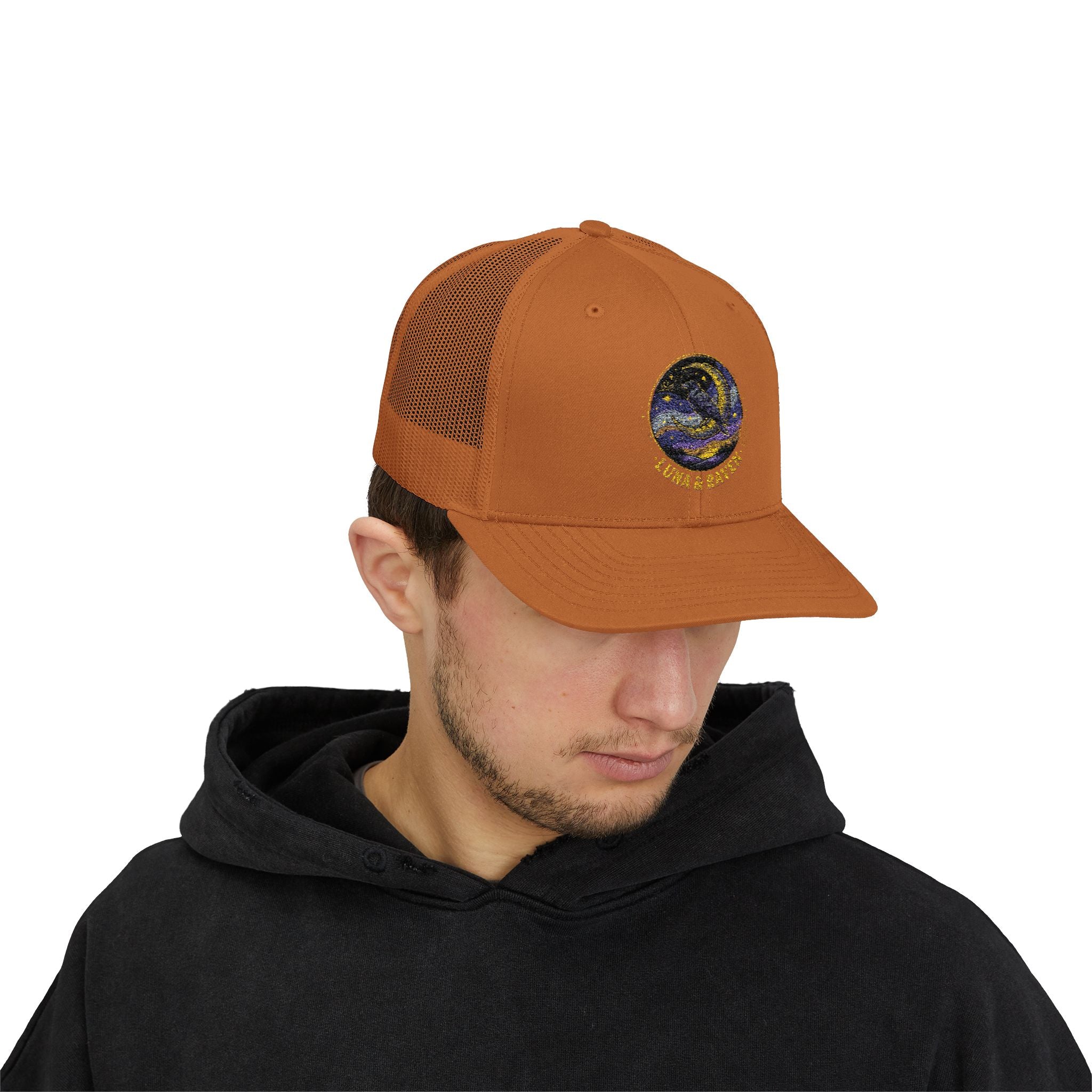Luna & Raven Trucker Cap — Starry Night Embroidered Snapback