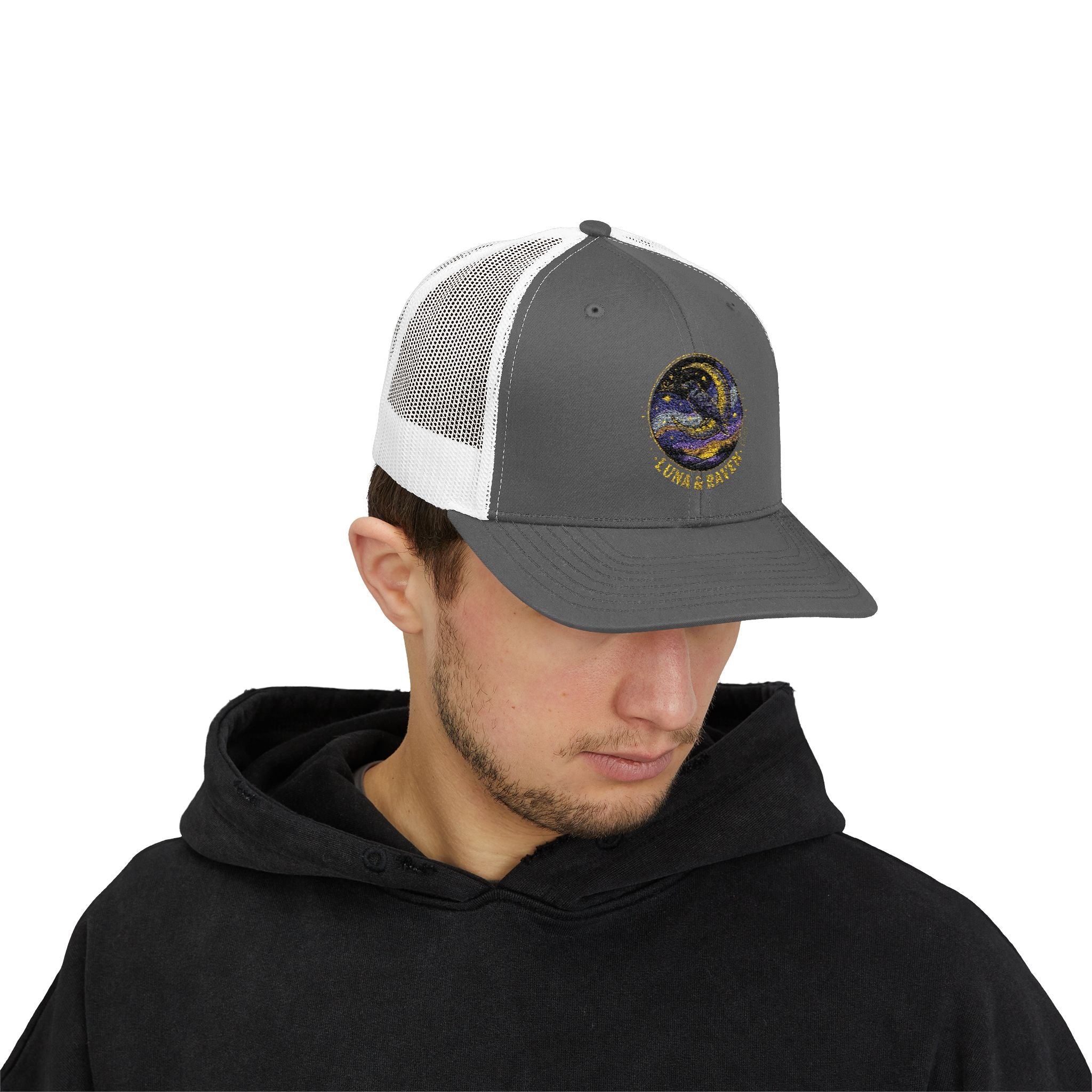 Luna & Raven Trucker Cap — Starry Night Embroidered Snapback