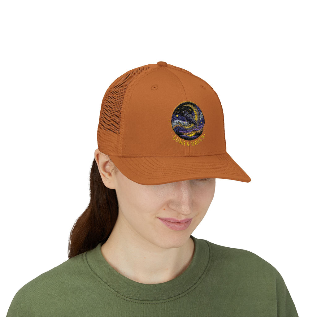 Luna & Raven Trucker Cap — Starry Night Embroidered Snapback