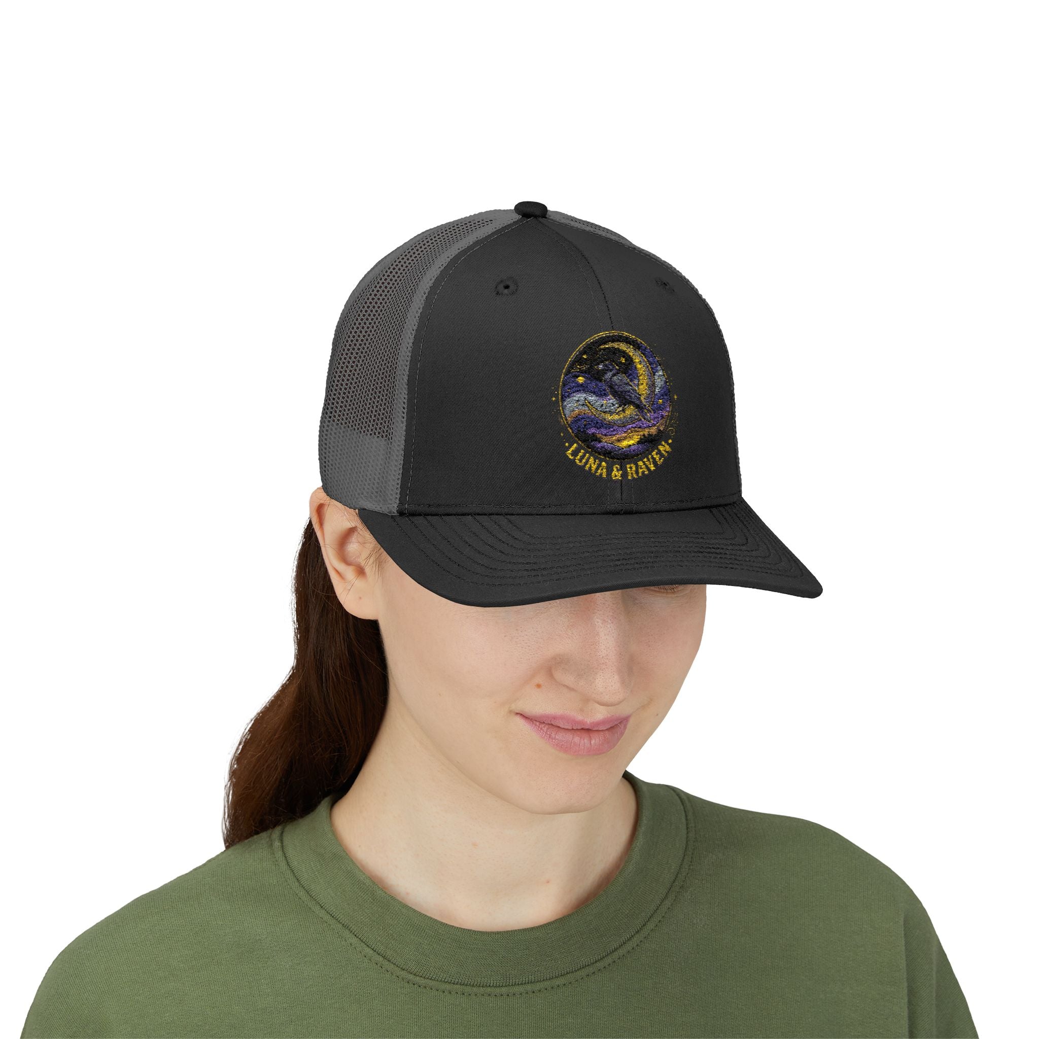 Luna & Raven Trucker Cap — Starry Night Embroidered Snapback