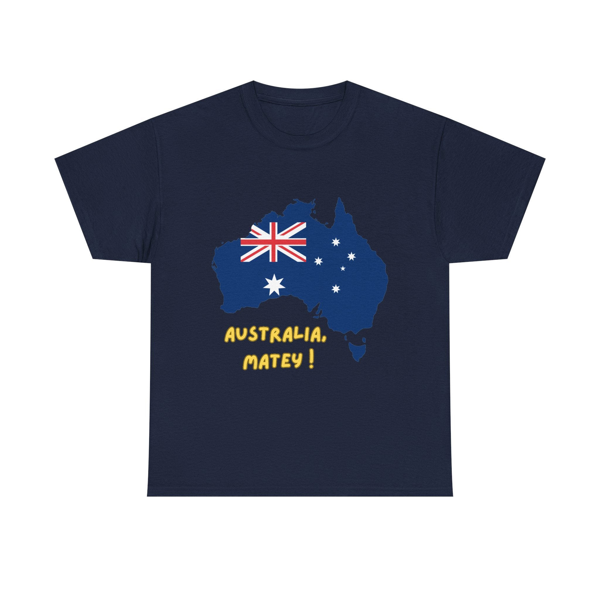 Australia Map Flag T‑Shirt – 'Australia Matey!' Patriotic Aussie Tee for Australia Day & Travel