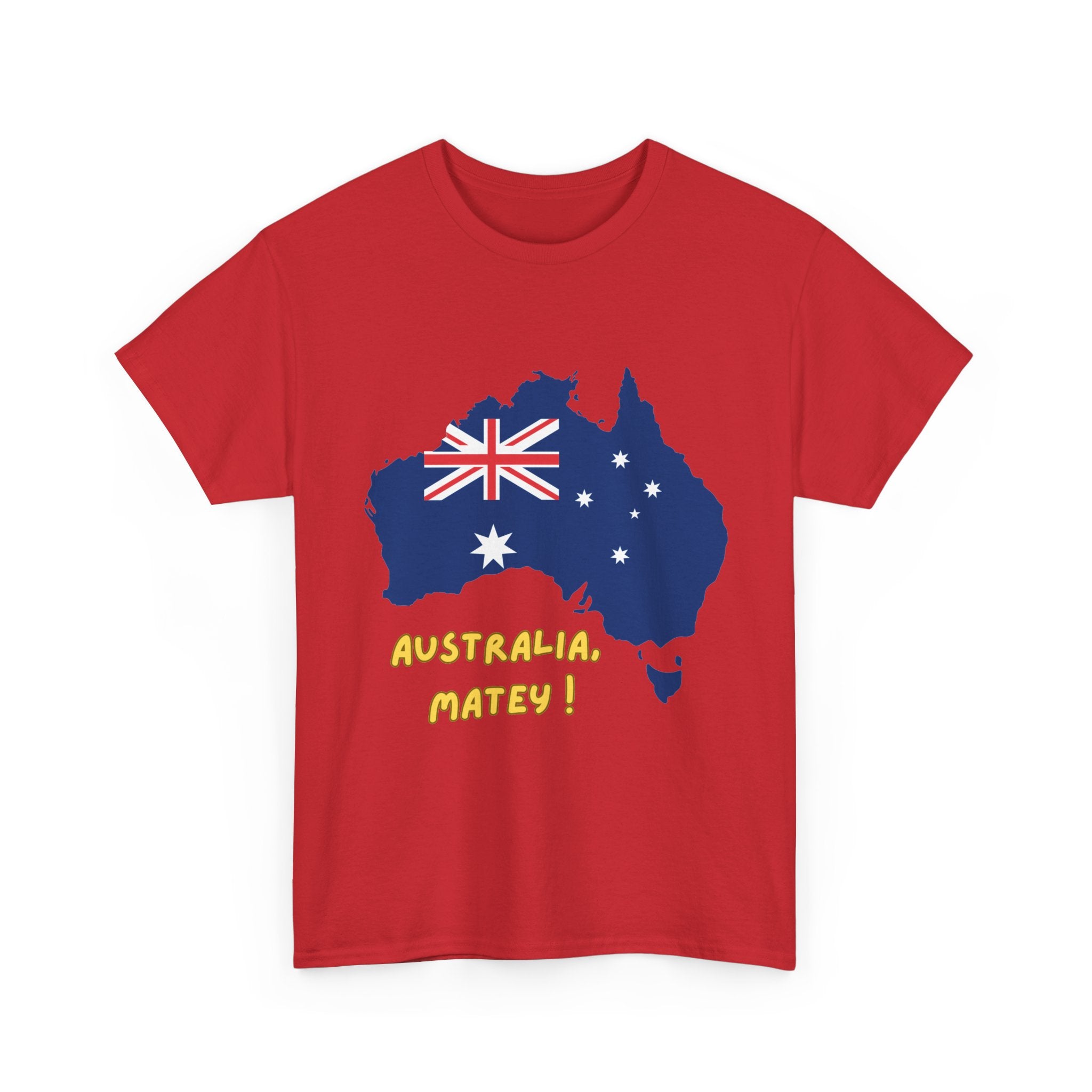 Australia Map Flag T‑Shirt – 'Australia Matey!' Patriotic Aussie Tee for Australia Day & Travel
