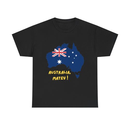 Australia Map Flag T‑Shirt – 'Australia Matey!' Patriotic Aussie Tee for Australia Day & Travel