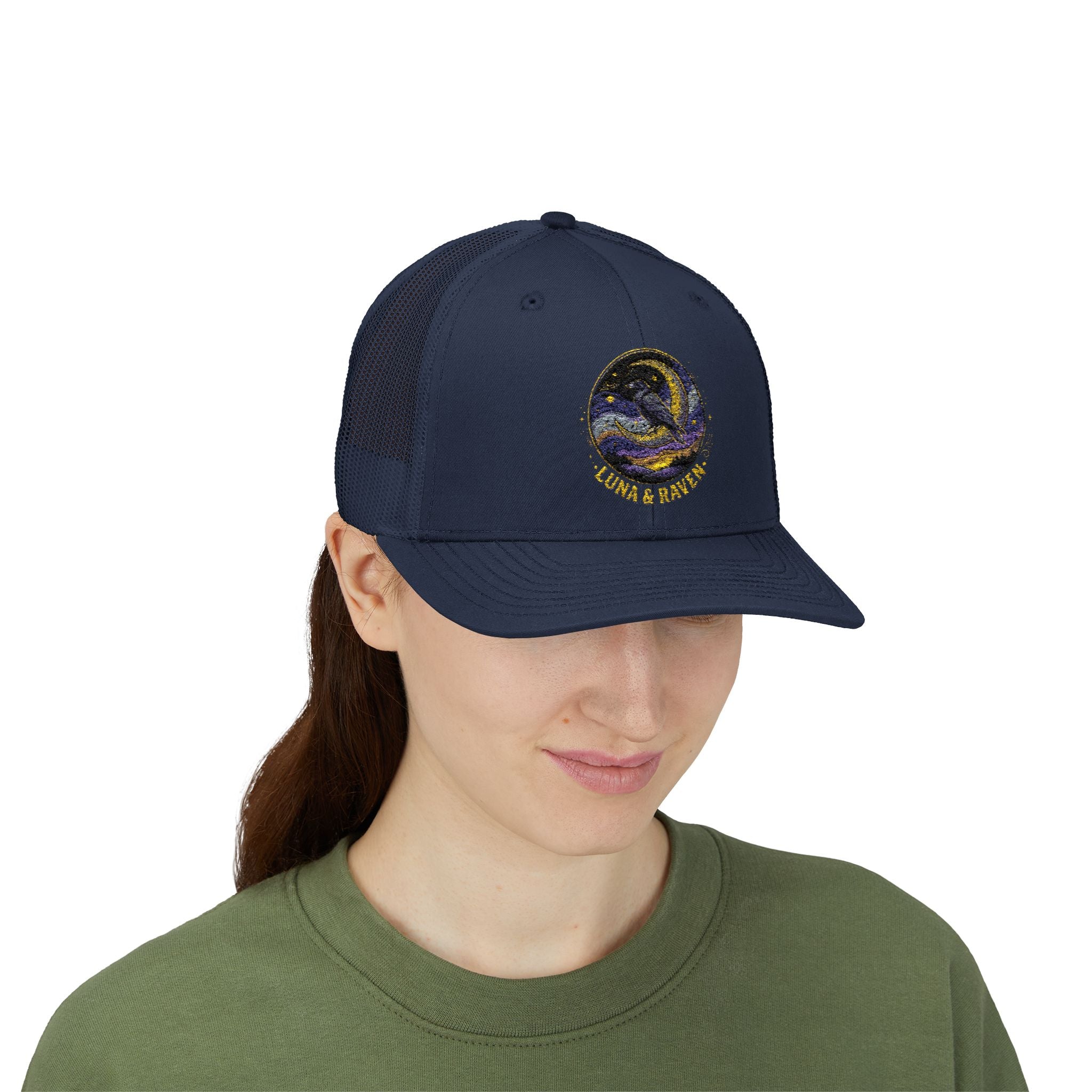 Luna & Raven Trucker Cap — Starry Night Embroidered Snapback