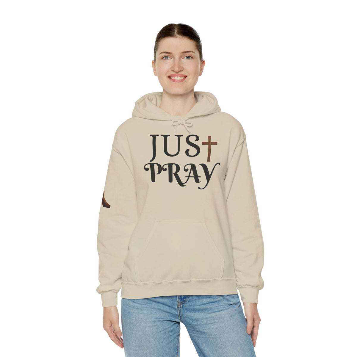 Just Pray Hoodie — Christian Faith Hoodie with Cross & Praying Hands