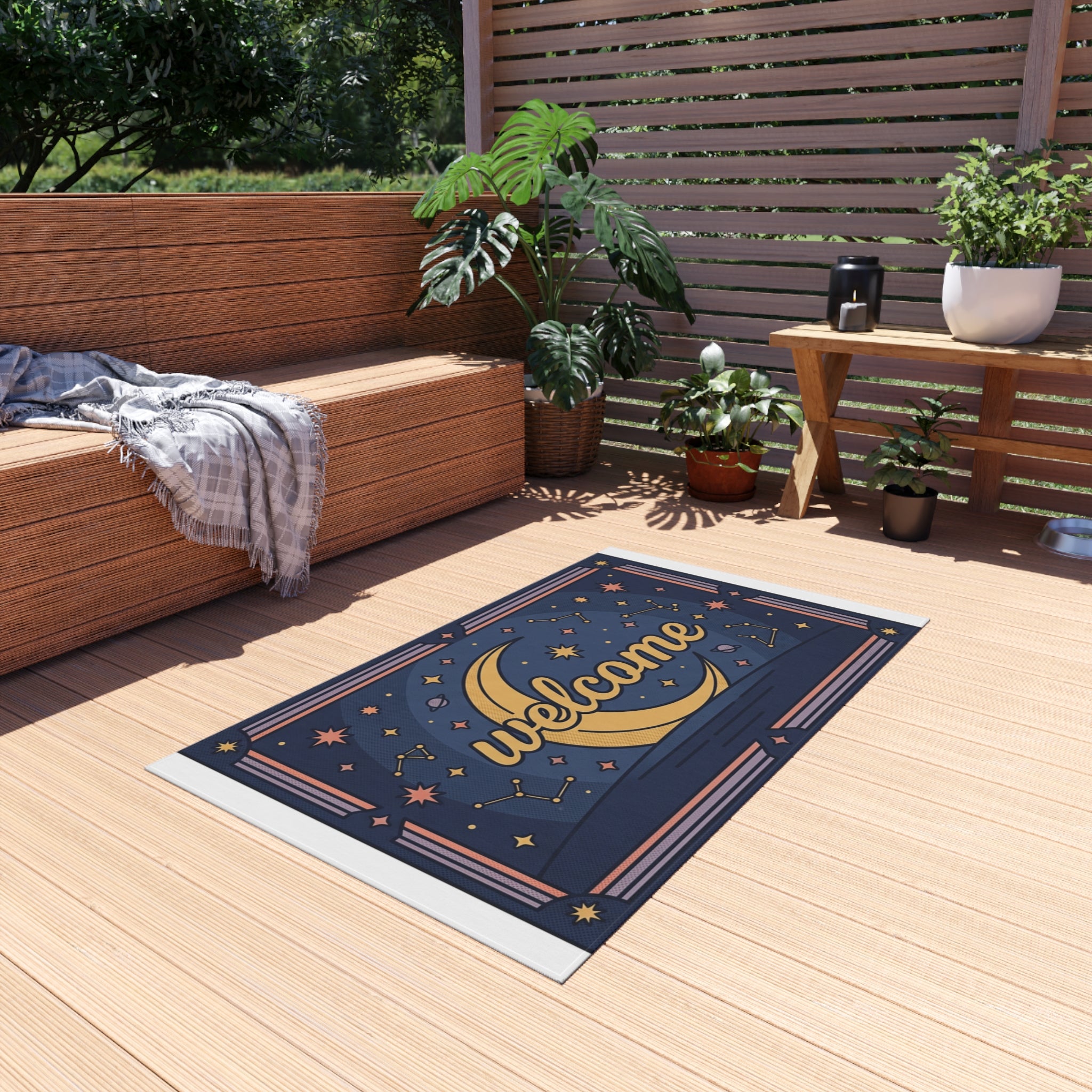 Crescent Moon Welcome Outdoor Rug | Star Constellation Doormat