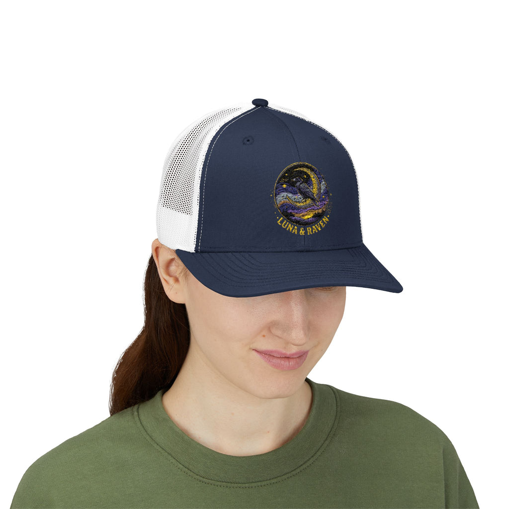 Luna & Raven Trucker Cap — Starry Night Embroidered Snapback