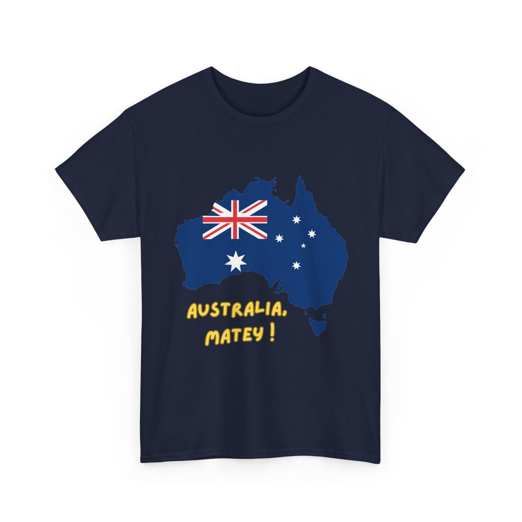 Australia Map Flag T‑Shirt – 'Australia Matey!' Patriotic Aussie Tee for Australia Day & Travel