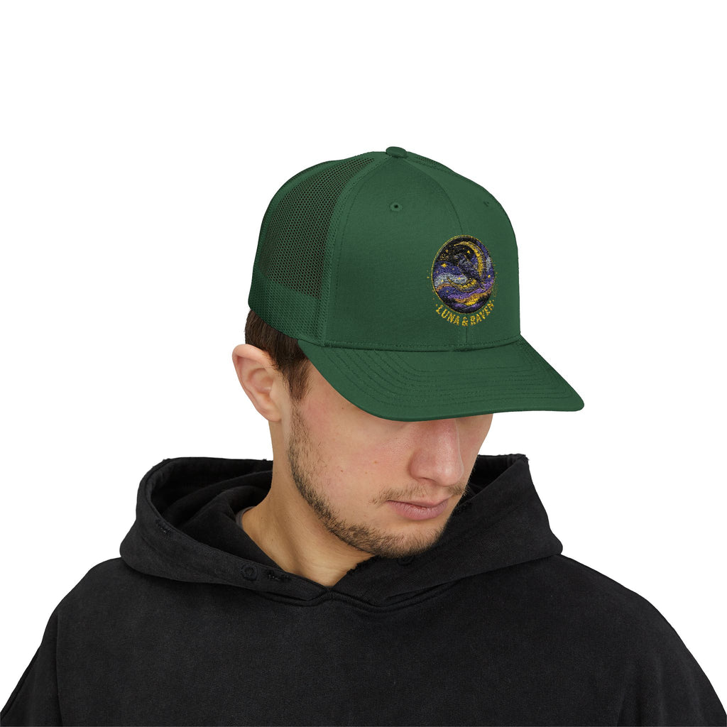 Luna & Raven Trucker Cap — Starry Night Embroidered Snapback