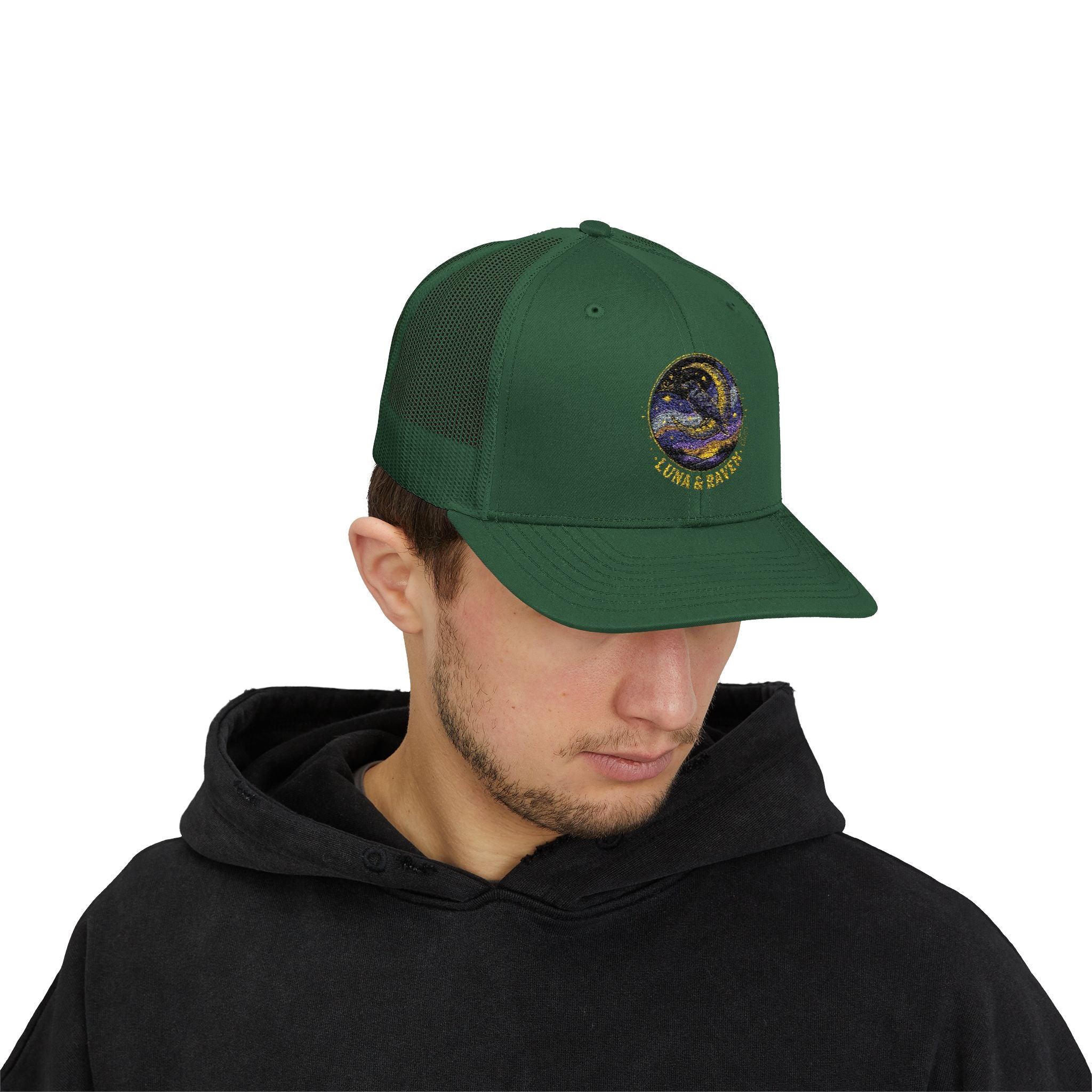 Luna & Raven Trucker Cap — Starry Night Embroidered Snapback
