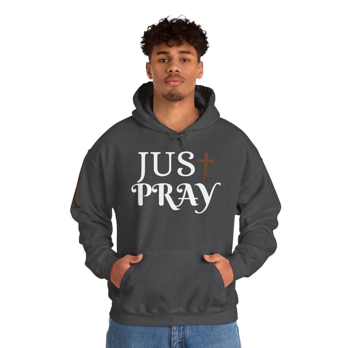Just Pray Hoodie — Christian Faith Hoodie with Cross & Praying Hands