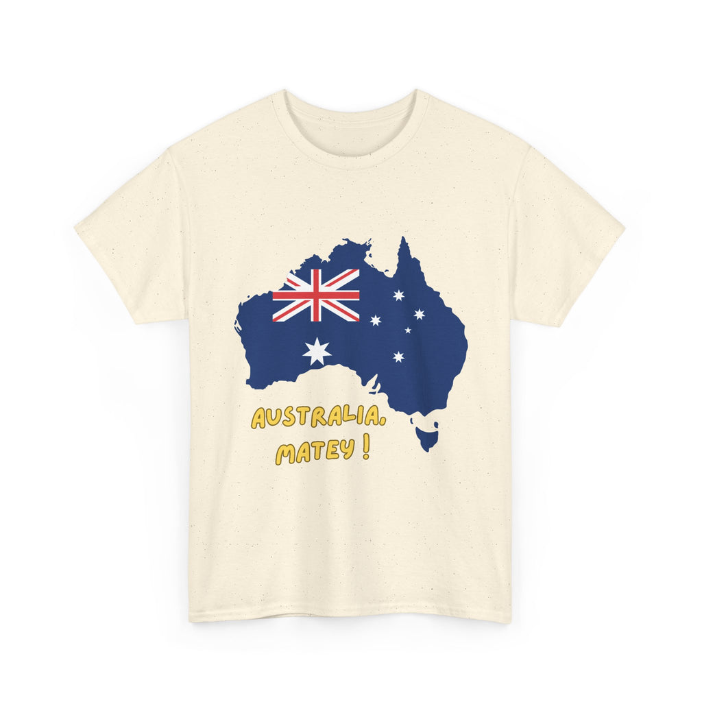 Australia Map Flag T‑Shirt – 'Australia Matey!' Patriotic Aussie Tee for Australia Day & Travel