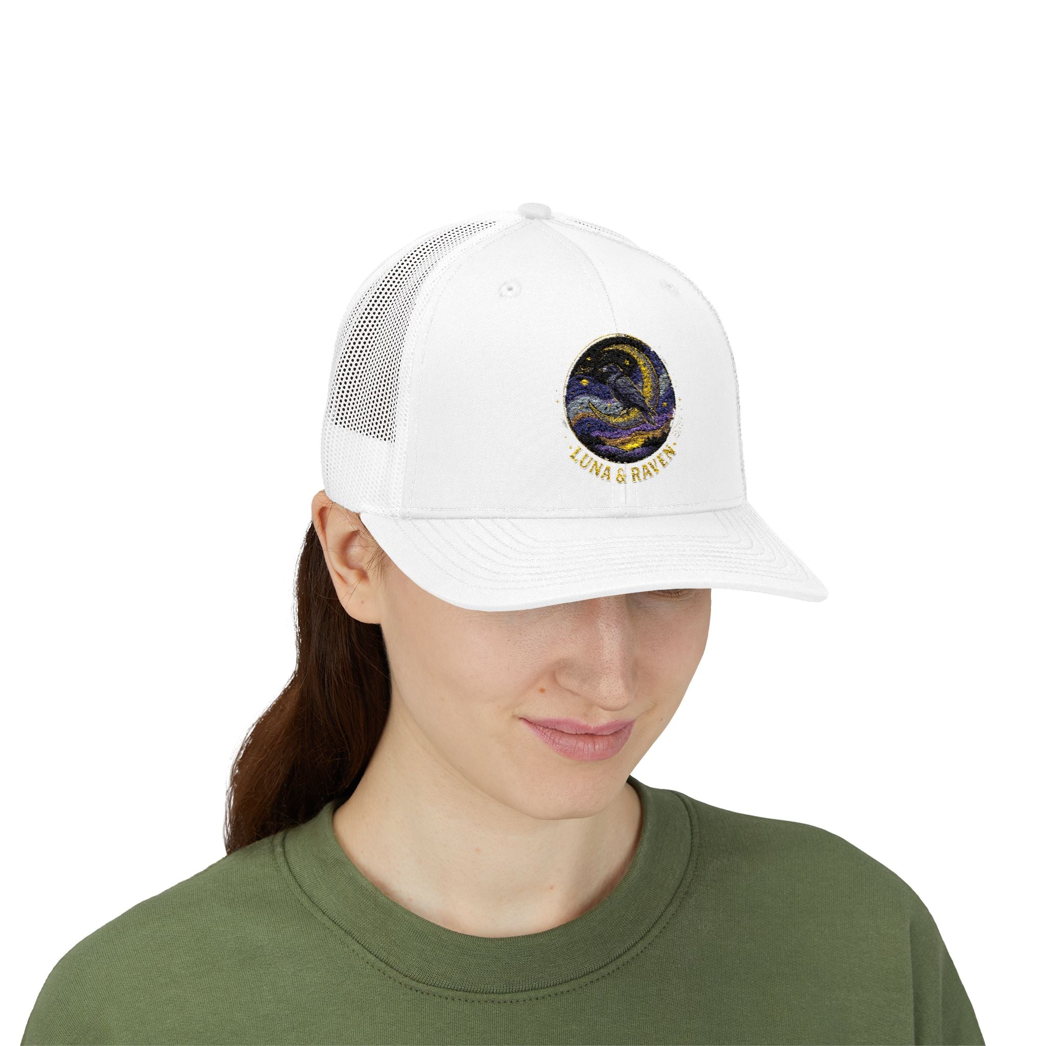 Luna & Raven Trucker Cap — Starry Night Embroidered Snapback