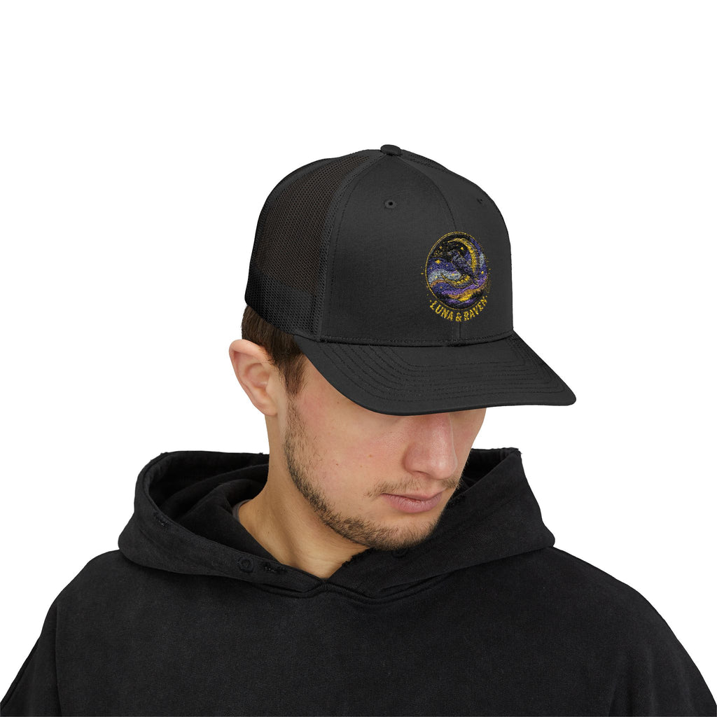Luna & Raven Trucker Cap — Starry Night Embroidered Snapback