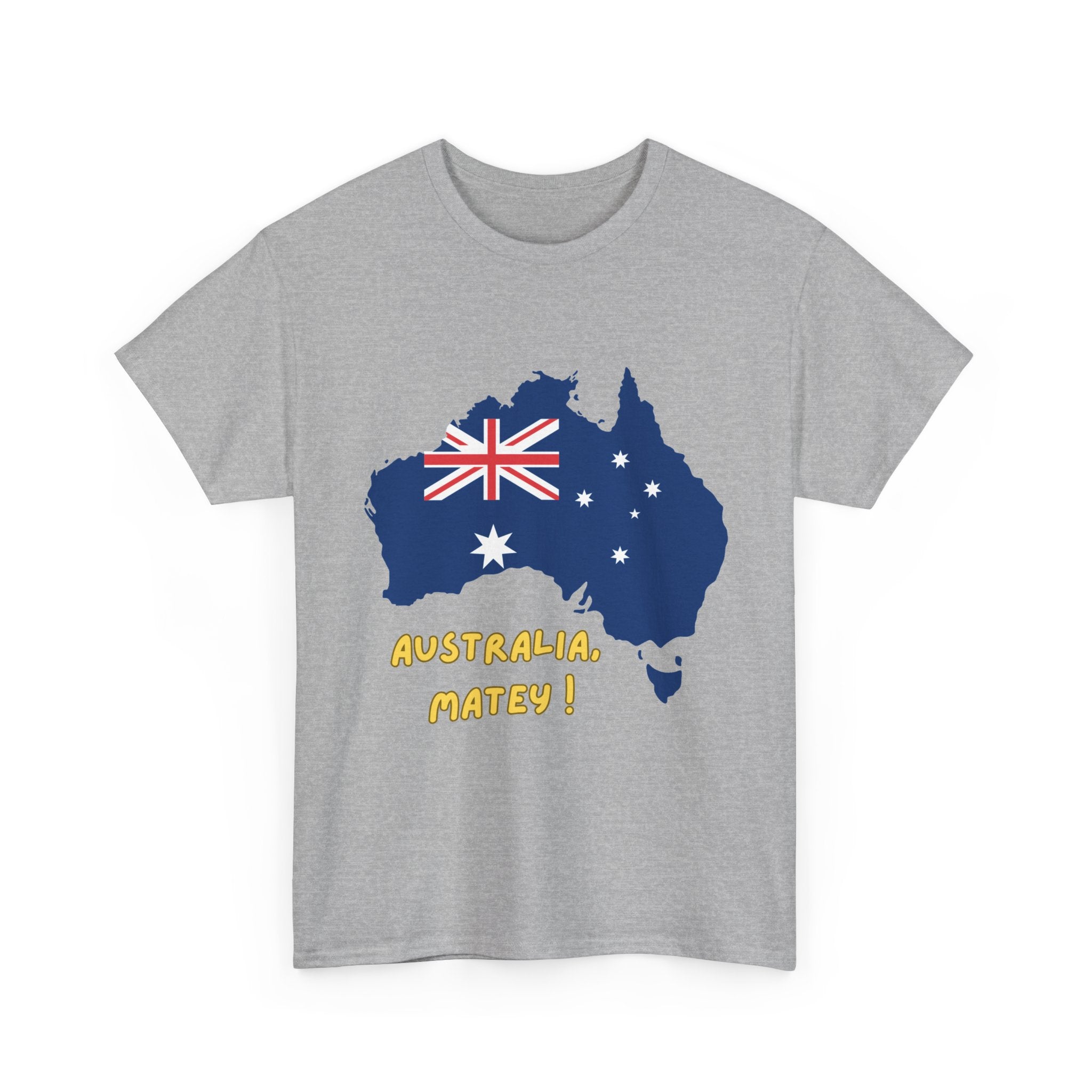 Australia Map Flag T‑Shirt – 'Australia Matey!' Patriotic Aussie Tee for Australia Day & Travel
