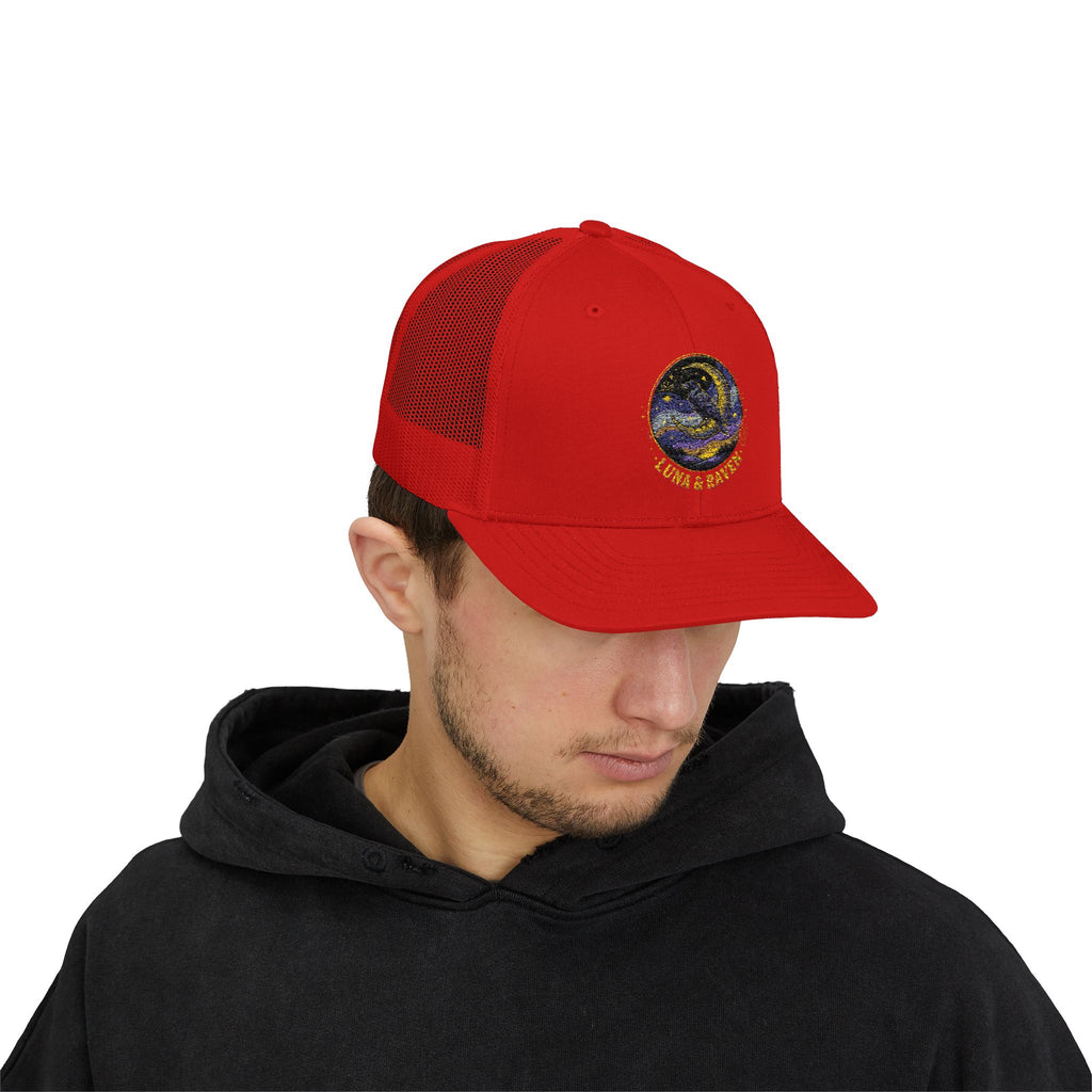 Luna & Raven Trucker Cap — Starry Night Embroidered Snapback