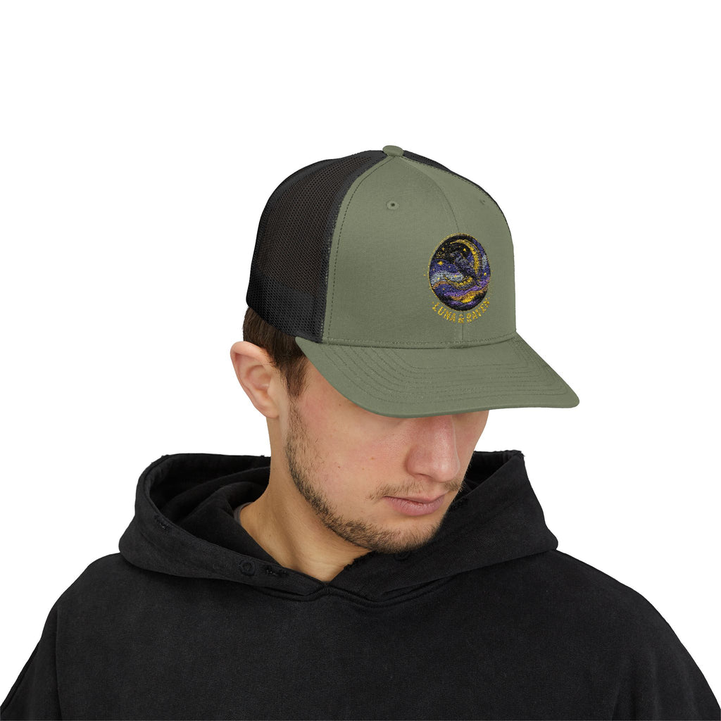Luna & Raven Trucker Cap — Starry Night Embroidered Snapback