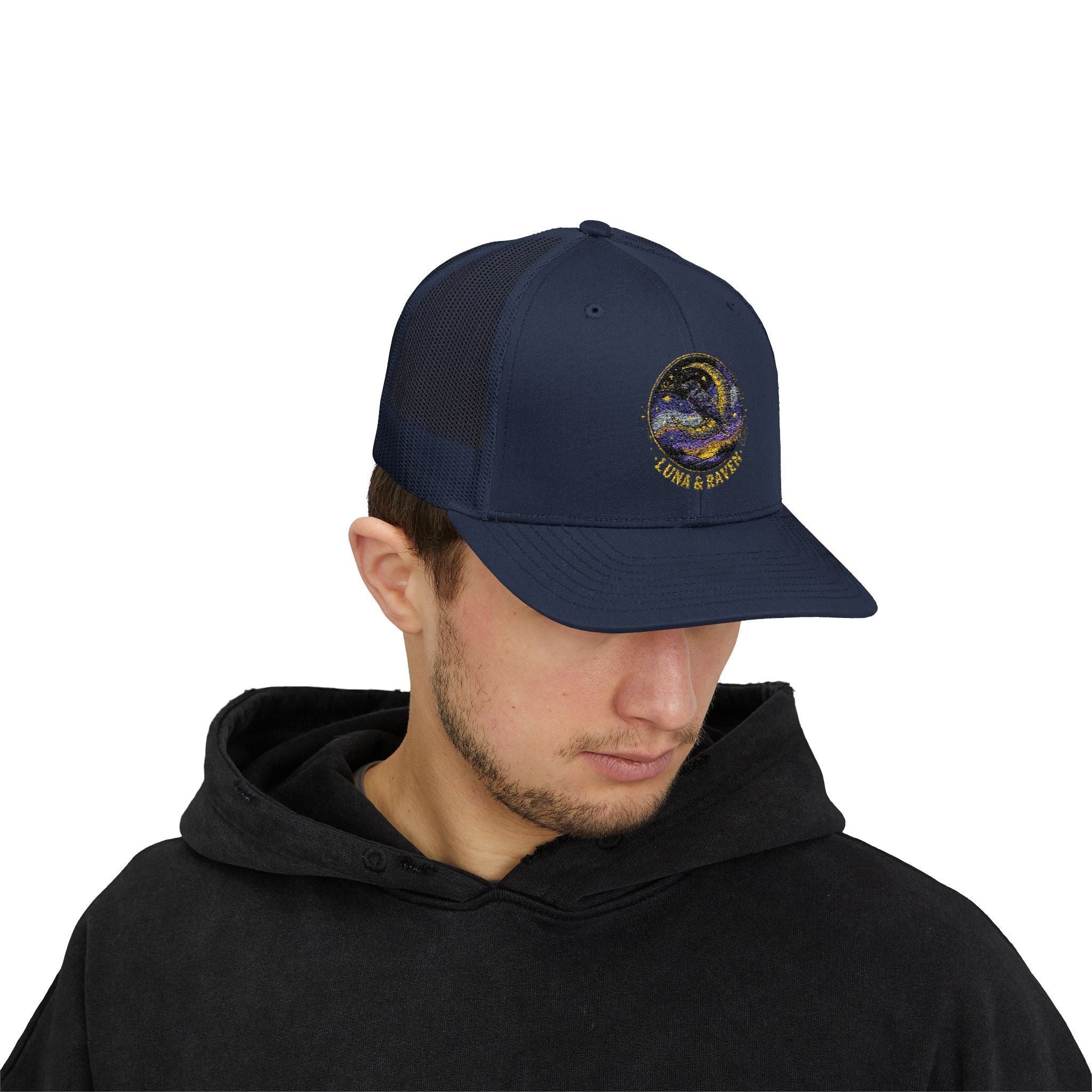 Luna & Raven Trucker Cap — Starry Night Embroidered Snapback