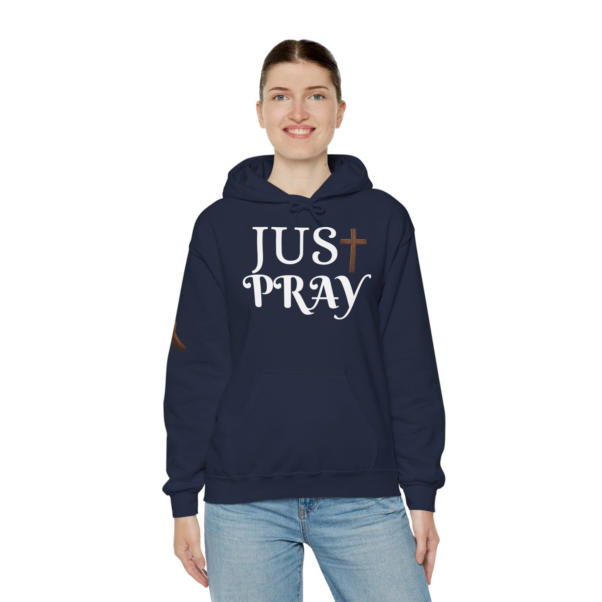 Just Pray Hoodie — Christian Faith Hoodie with Cross & Praying Hands