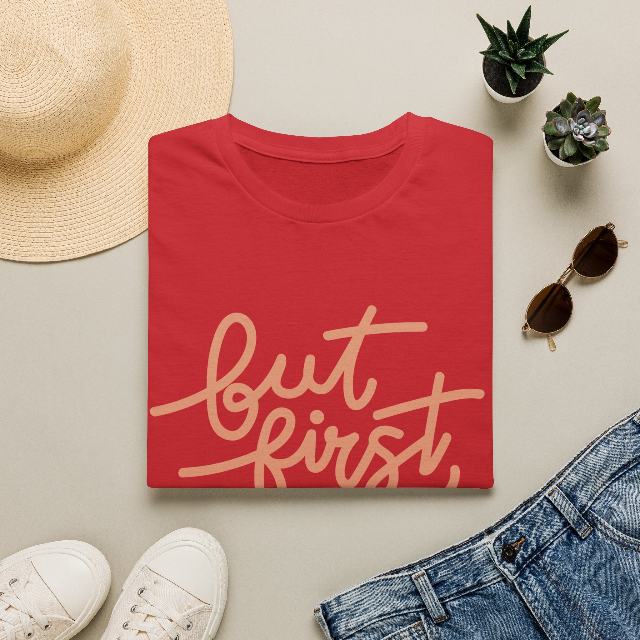 But First Coffee T‑Shirt — 'But First, Coffee' Script Tee for Coffee Lovers