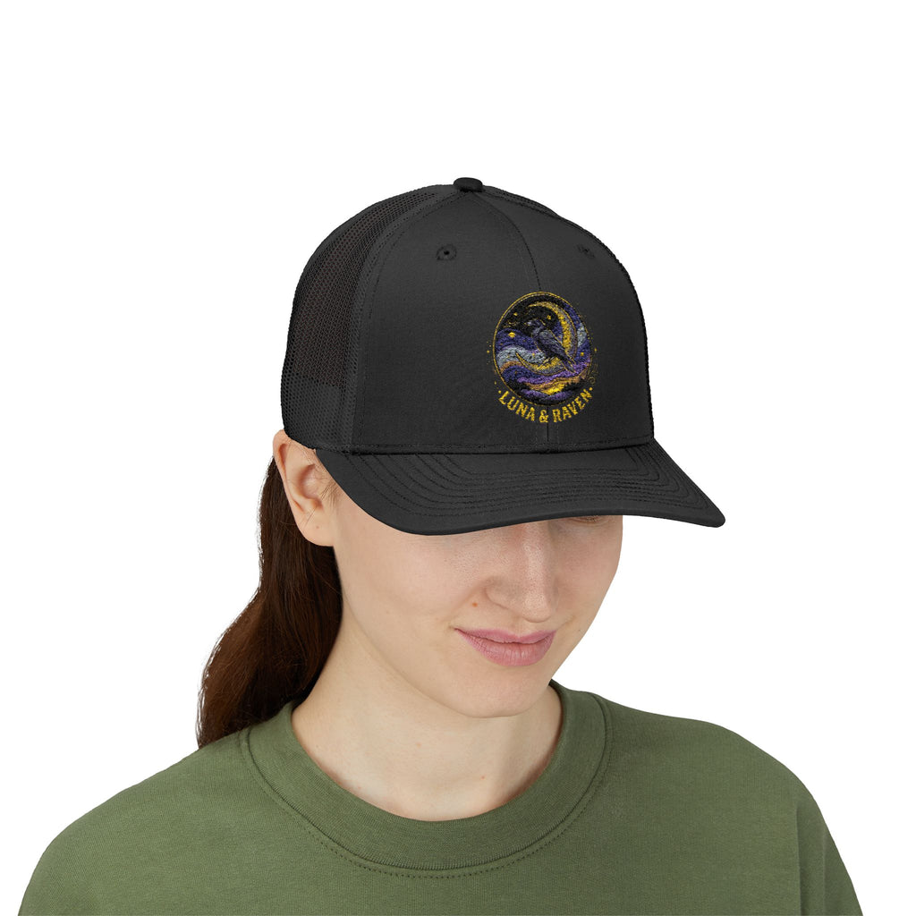 Luna & Raven Trucker Cap — Starry Night Embroidered Snapback